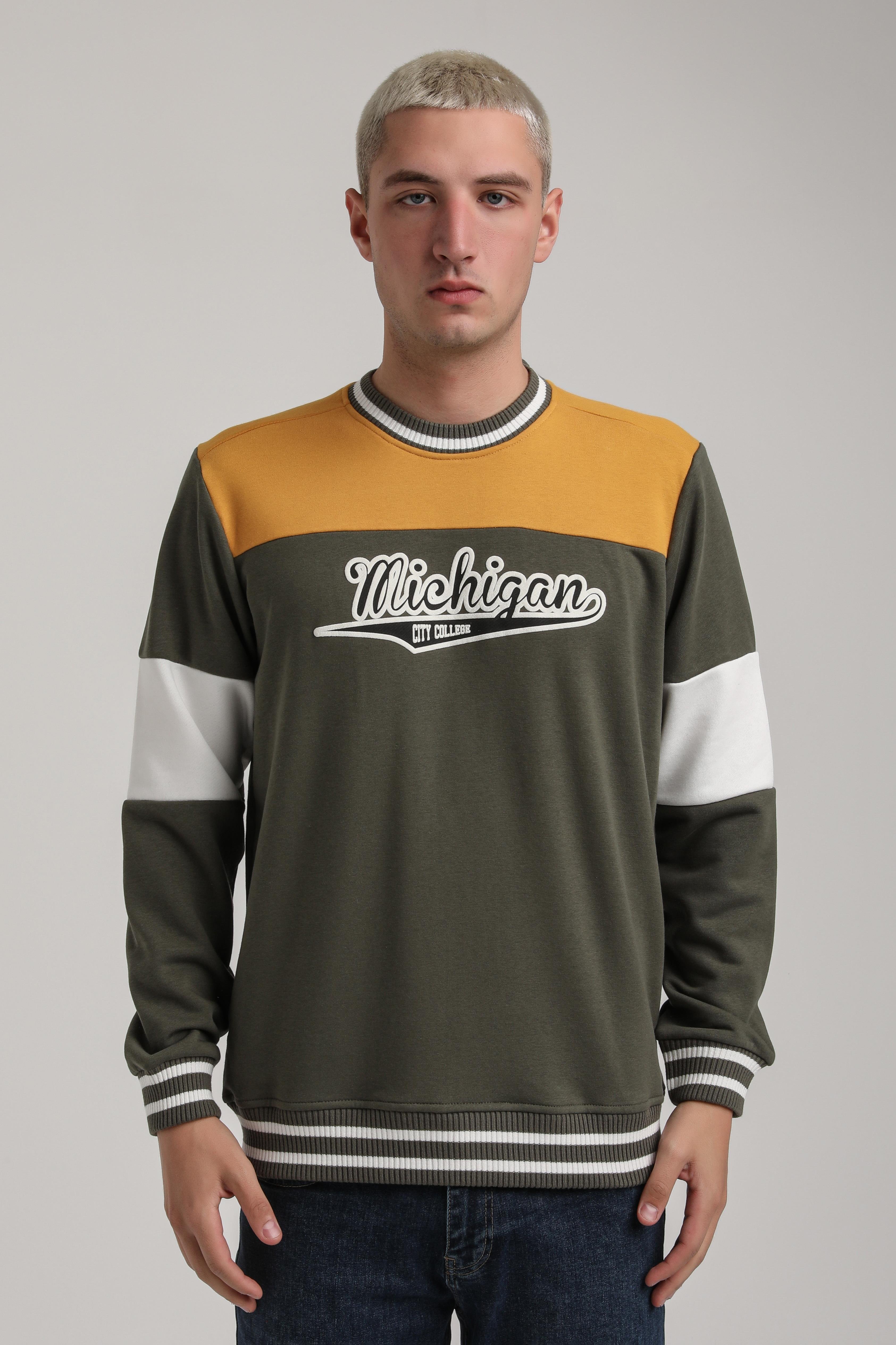 Bisiklet Yaka Haki Slim Fit Sweatshirt 24FWM60192