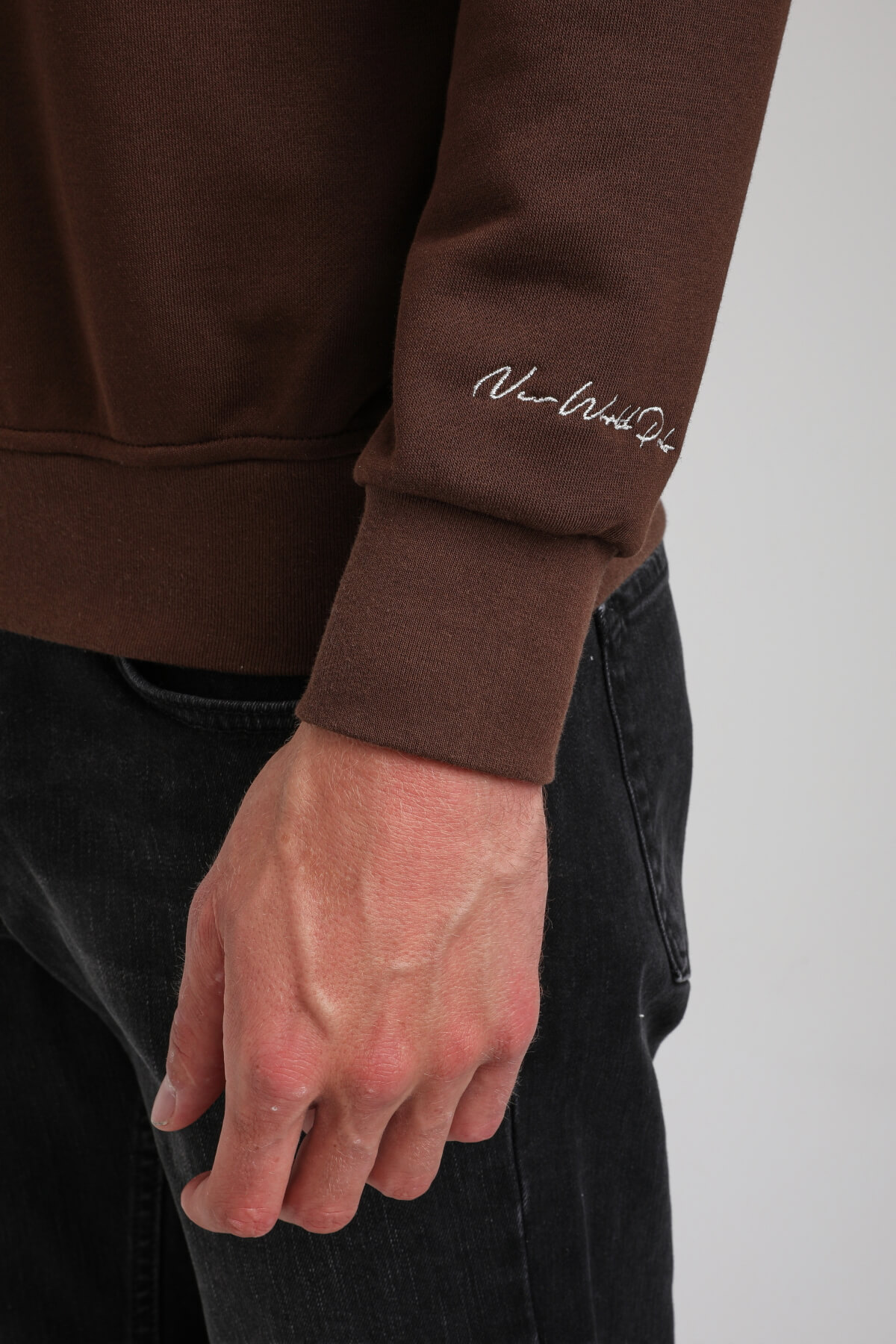 Bisiklet Yaka Kahverengi Regular Custom Sweatshirt 23FWM60144
