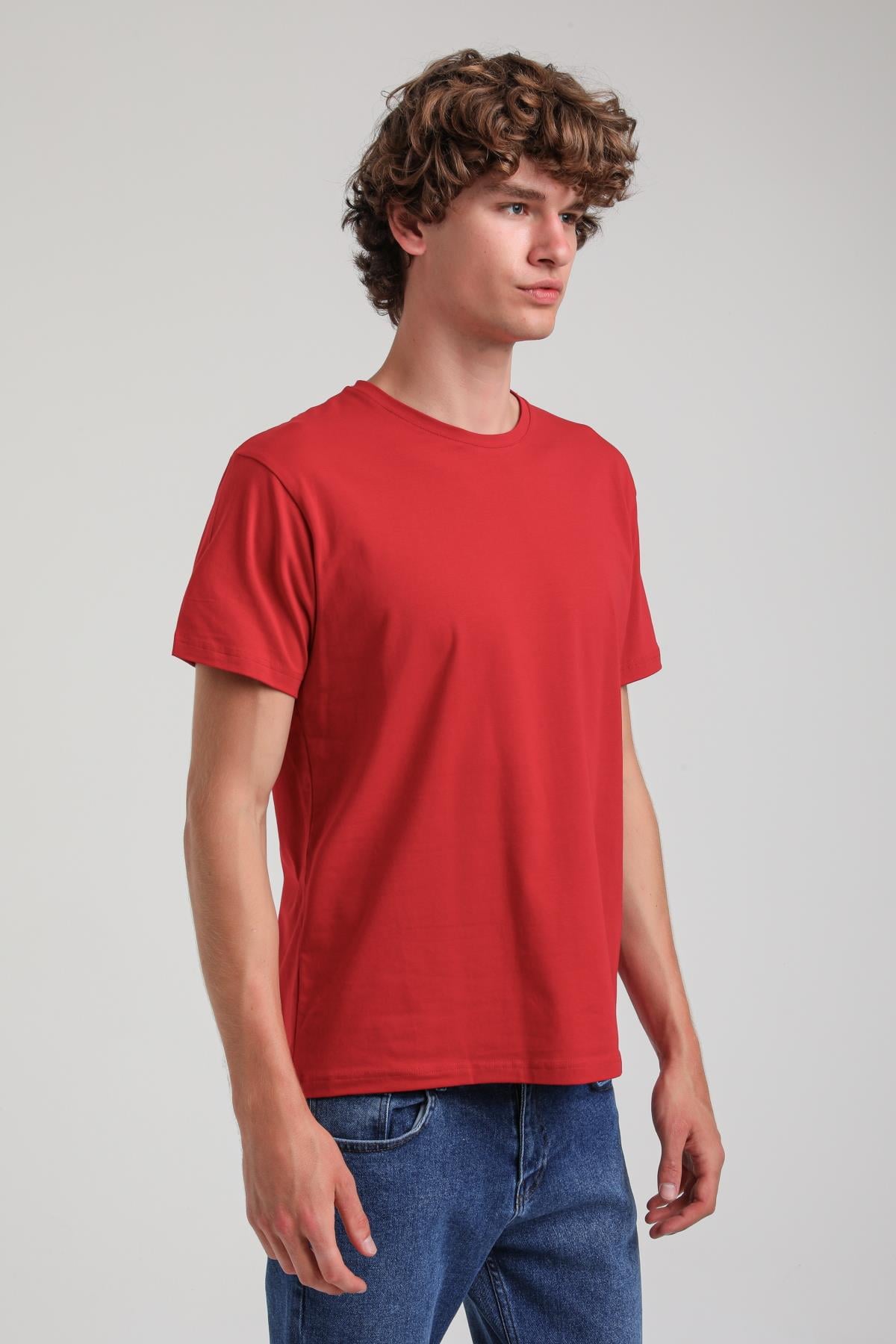 Bisiklet Yaka Kırmızı Basic Pamuklu Slim Fit  24SSM20339