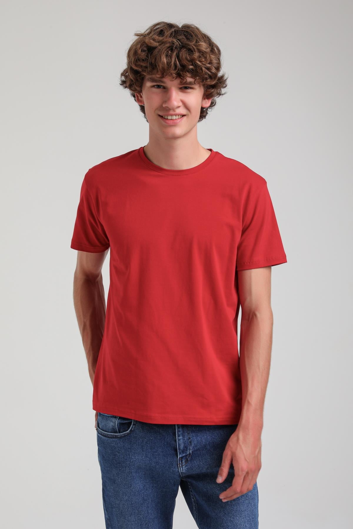 Bisiklet Yaka Kırmızı Basic Pamuklu Slim Fit  24SSM20339
