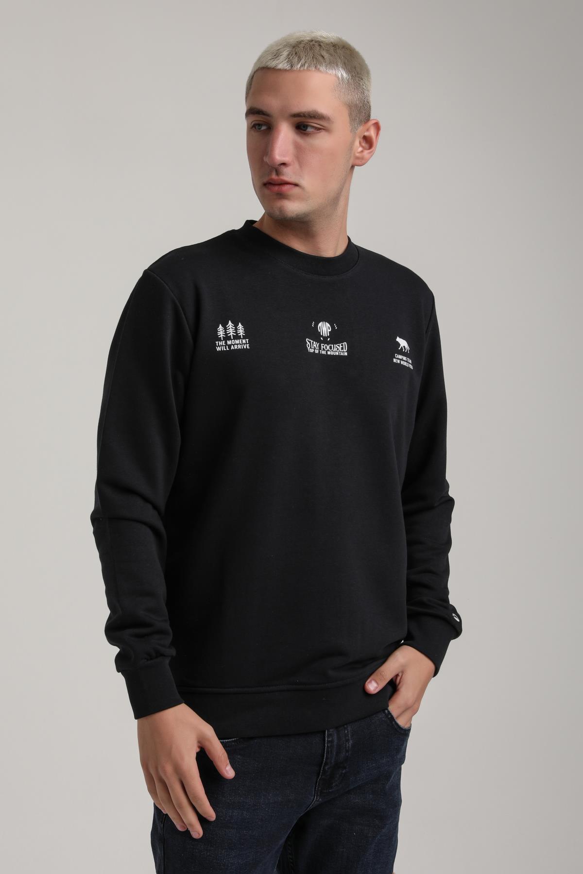 Bisiklet Yaka Lacivert Slim Fit Sweatshirt 24FWM60188