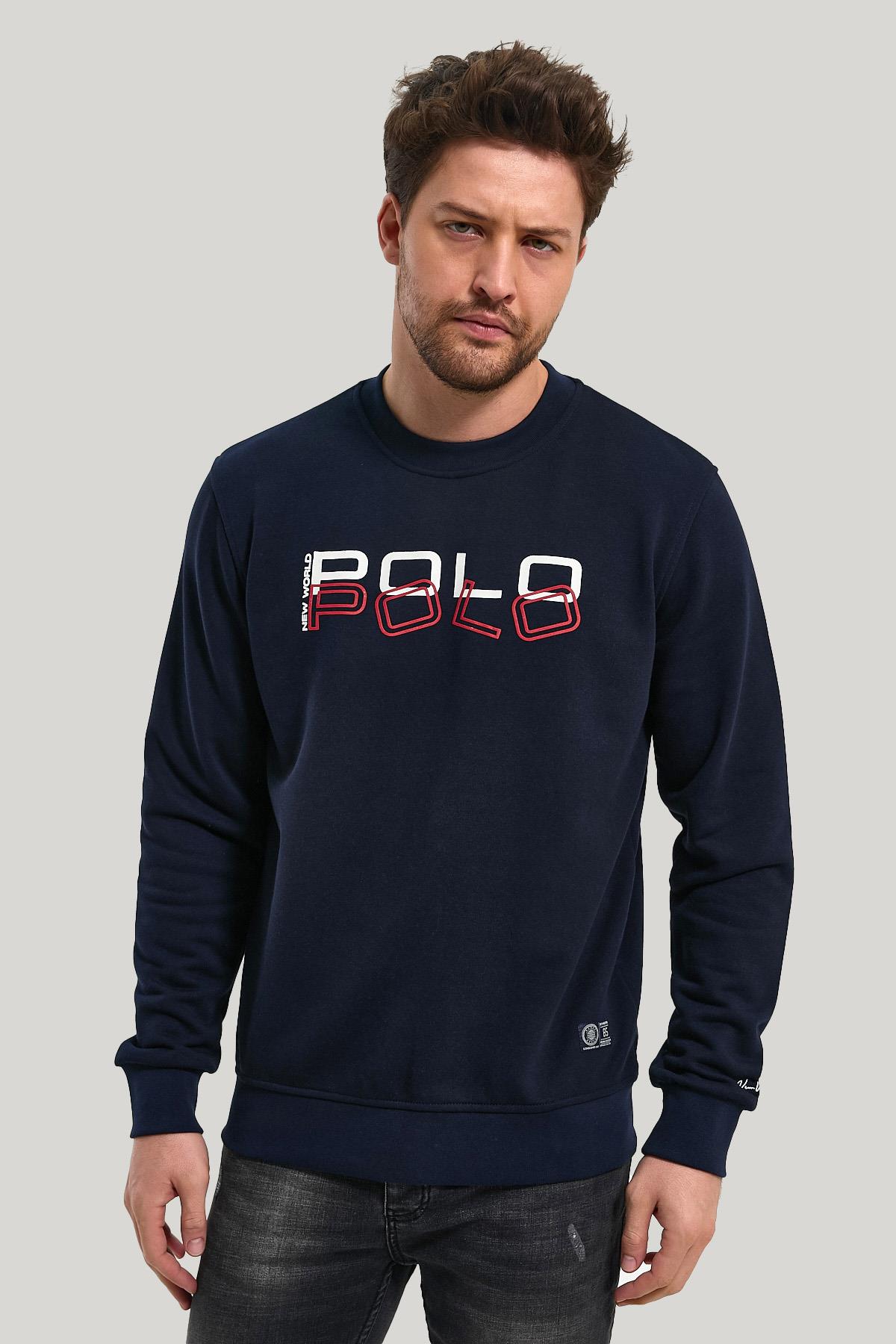 Bisiklet Yaka Lacivert Slim Fit Sweatshirt 23FWM60166
