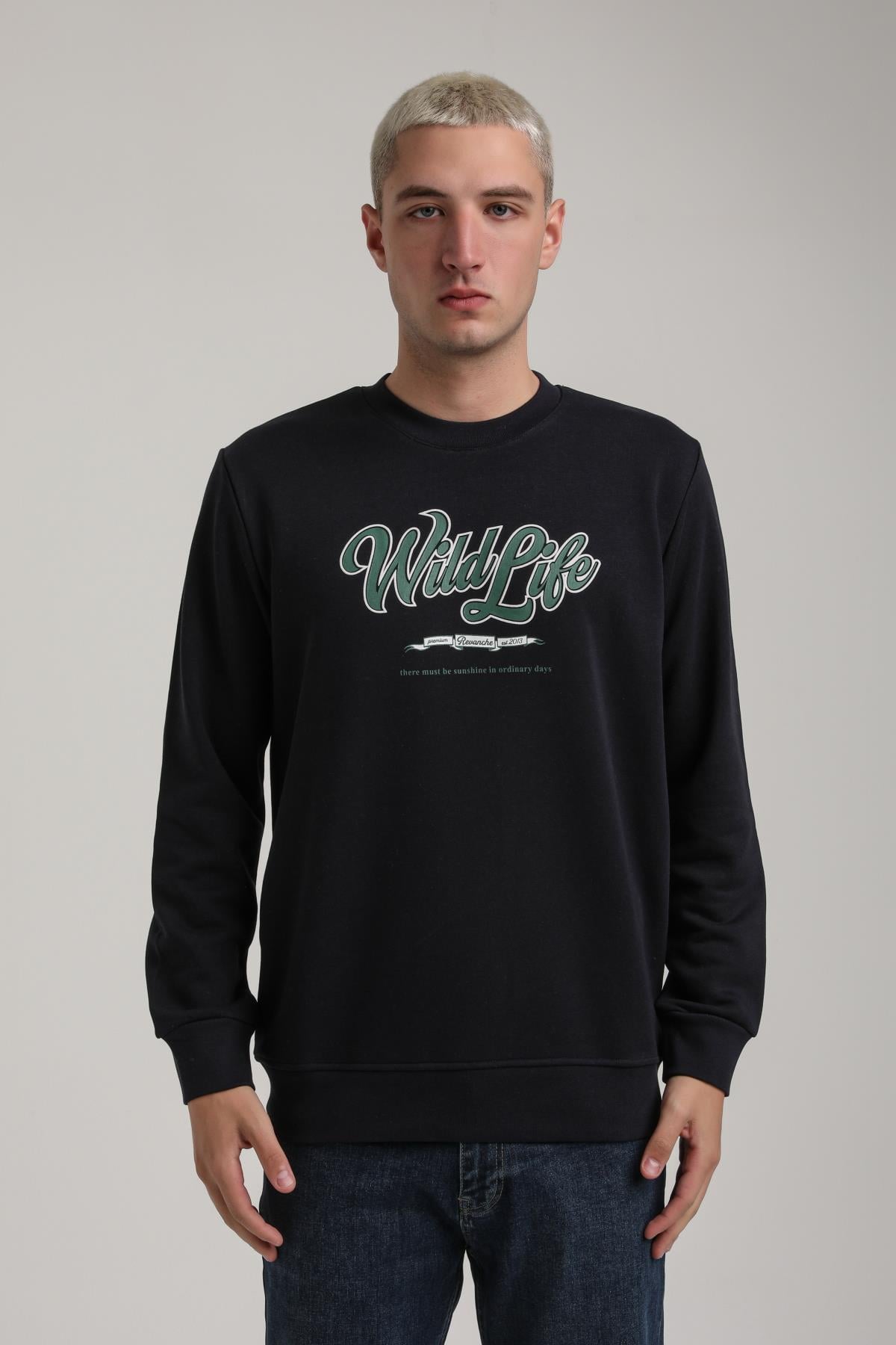 Bisiklet Yaka Lacivert Slim Fit Sweatshirt 24FWM60195