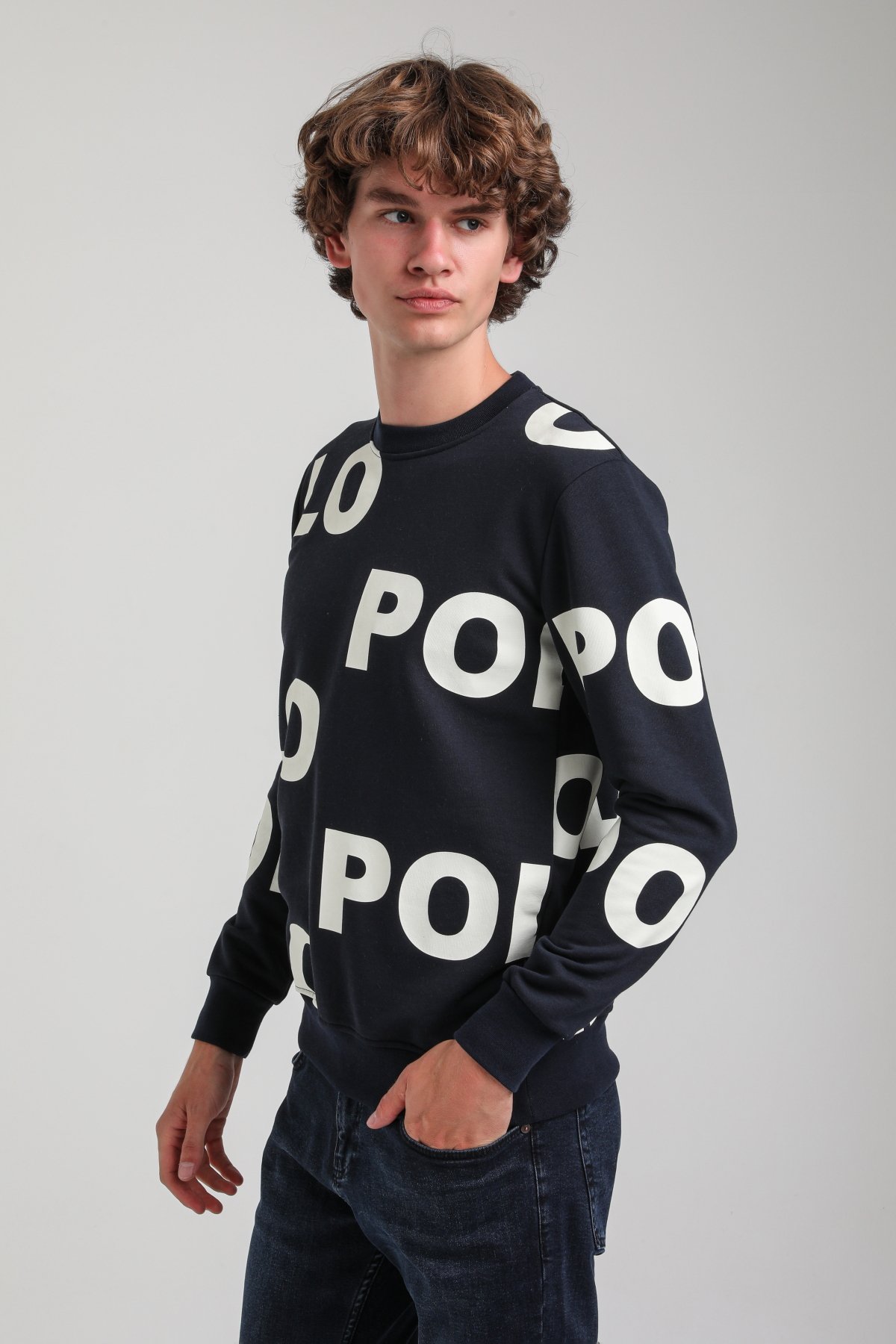 Bisiklet Yaka Lacivert Slim Fit Sweatshirt 23FWM60169