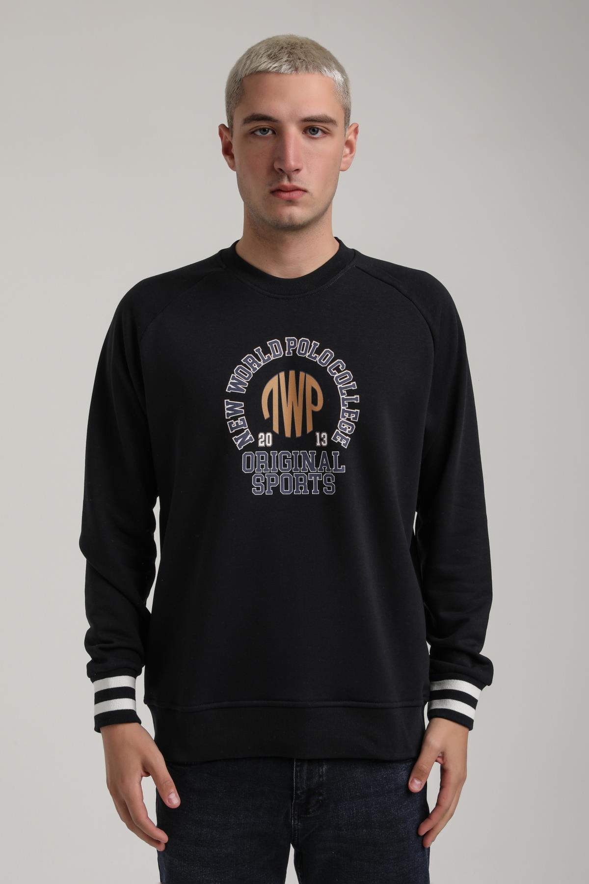 Bisiklet Yaka Lacivert Slim Fit Sweatshirt 24FWM60187