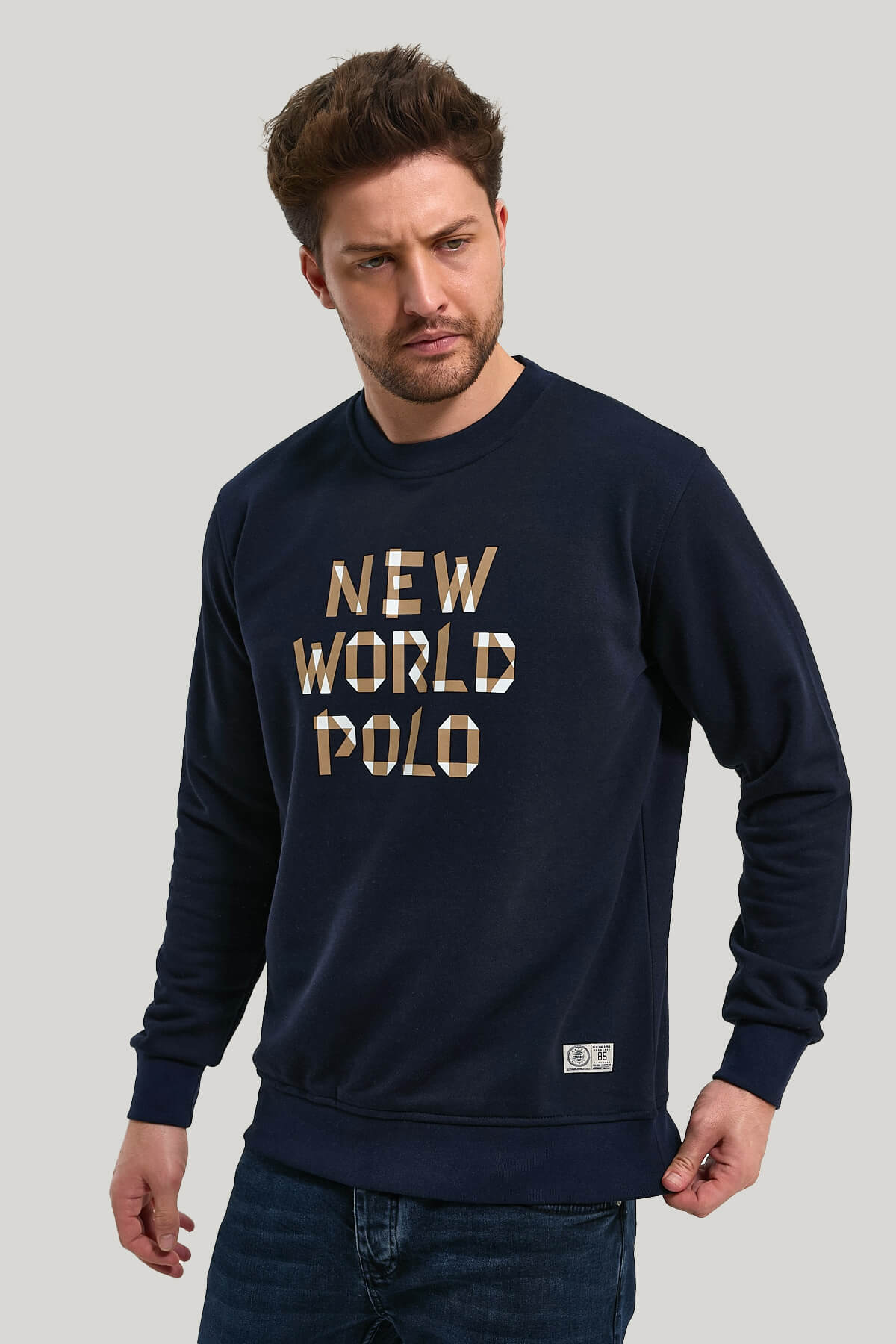 Bisiklet Yaka Lacivert Slim Fit Sweatshirt 23FWM60161