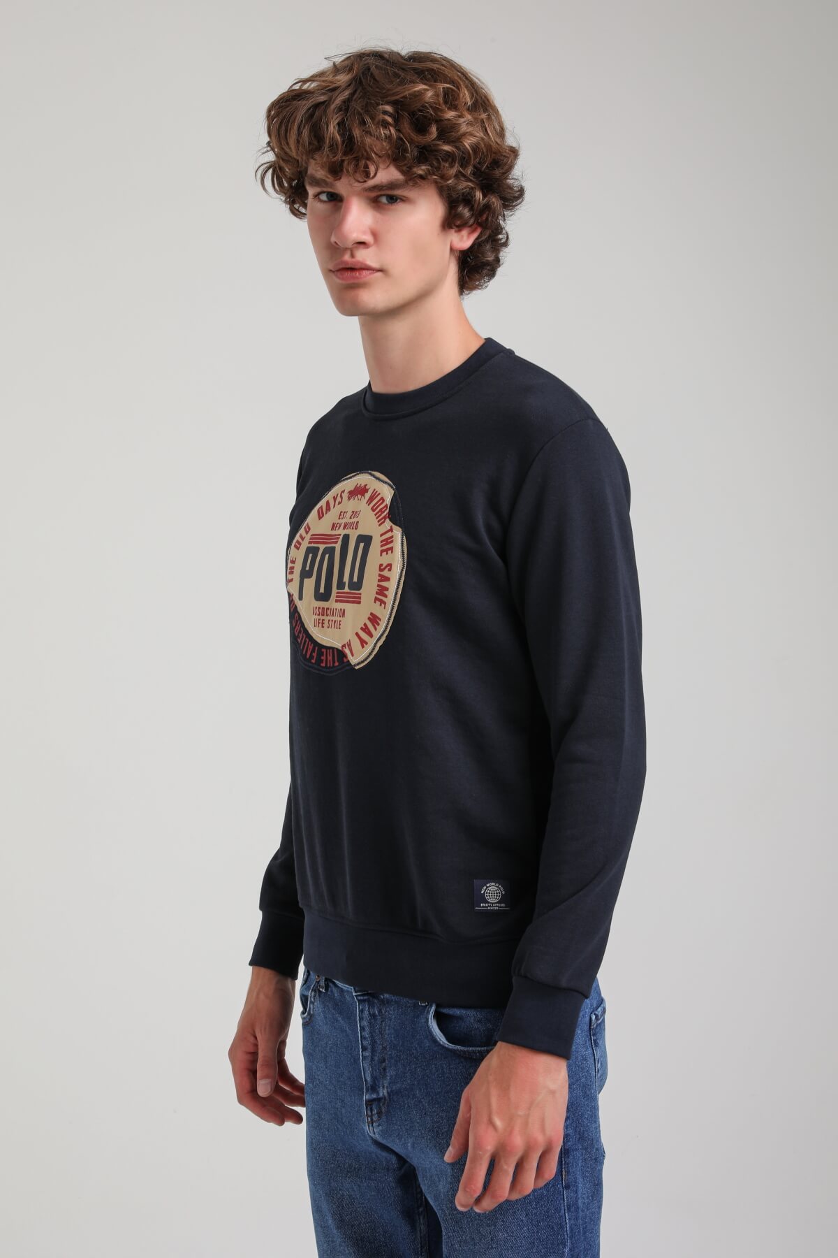 Bisiklet Yaka Lacivert Slim Fit Sweatshirt 23FWM60163