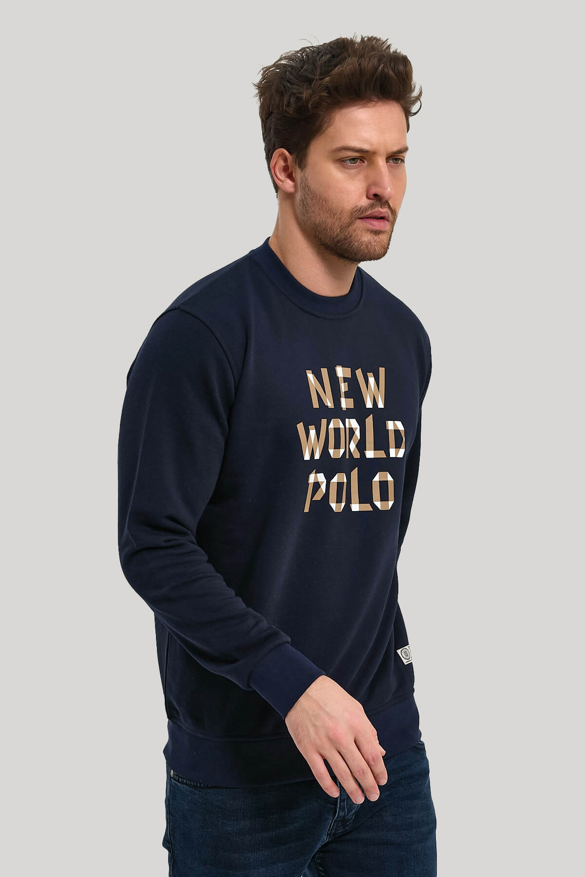 Bisiklet Yaka Lacivert Slim Fit Sweatshirt 23FWM60161