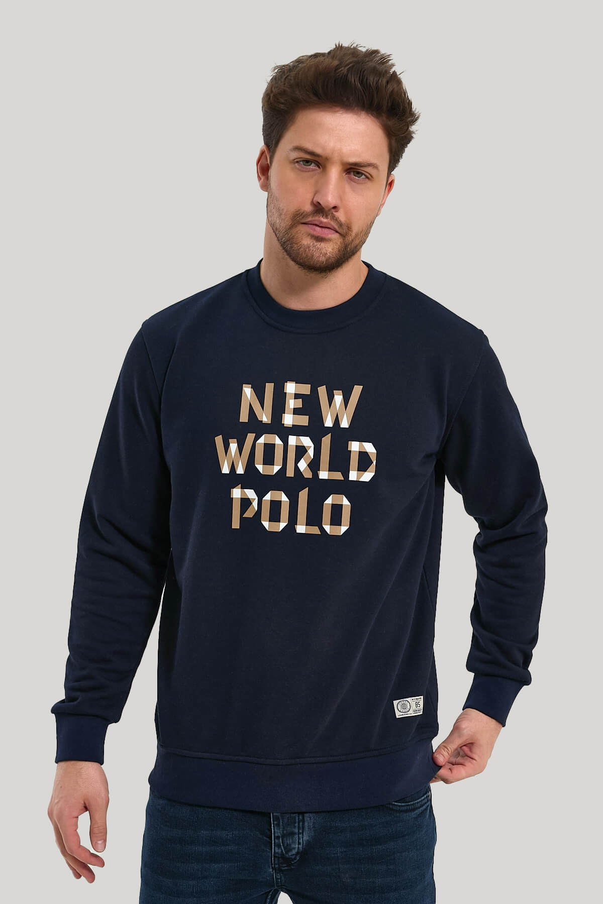 Bisiklet Yaka Lacivert Slim Fit Sweatshirt 23FWM60161