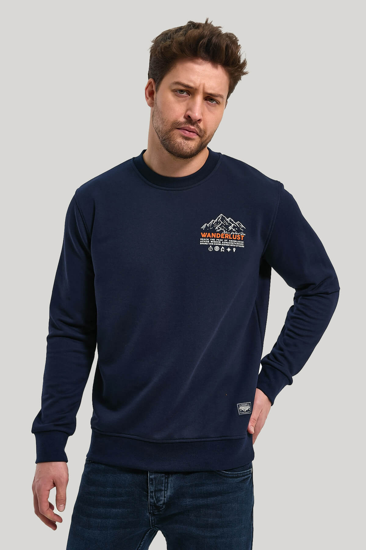 Bisiklet Yaka Lacivert Slim Fit Sweatshirt 23FWM60148