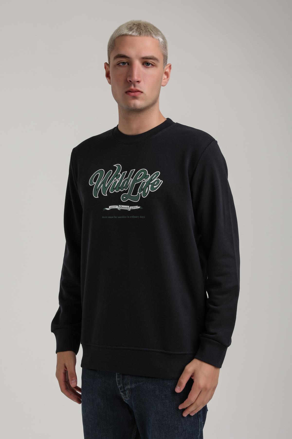 Bisiklet Yaka Lacivert Slim Fit Sweatshirt 24FWM60195
