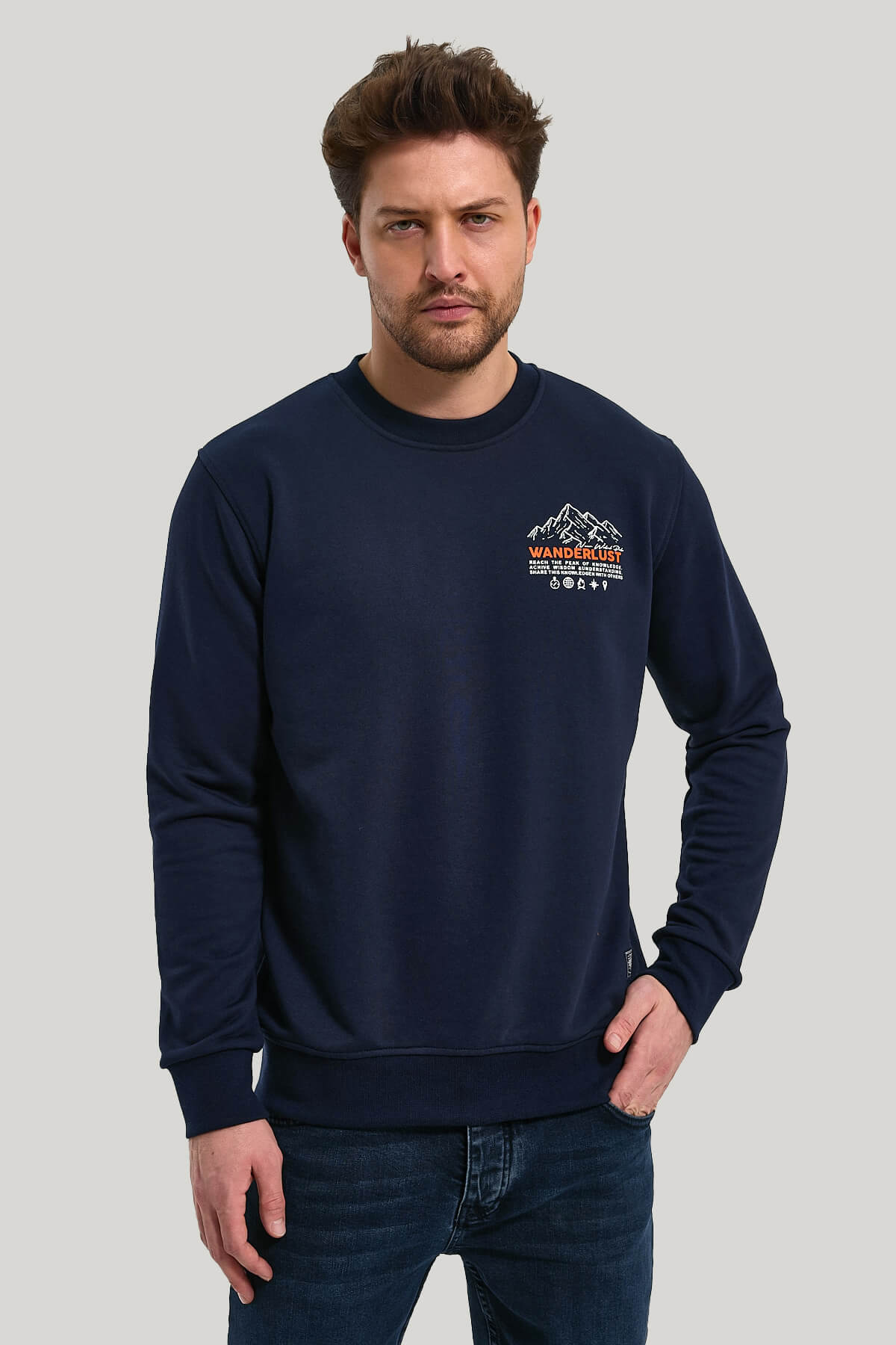Bisiklet Yaka Lacivert Slim Fit Sweatshirt 23FWM60148