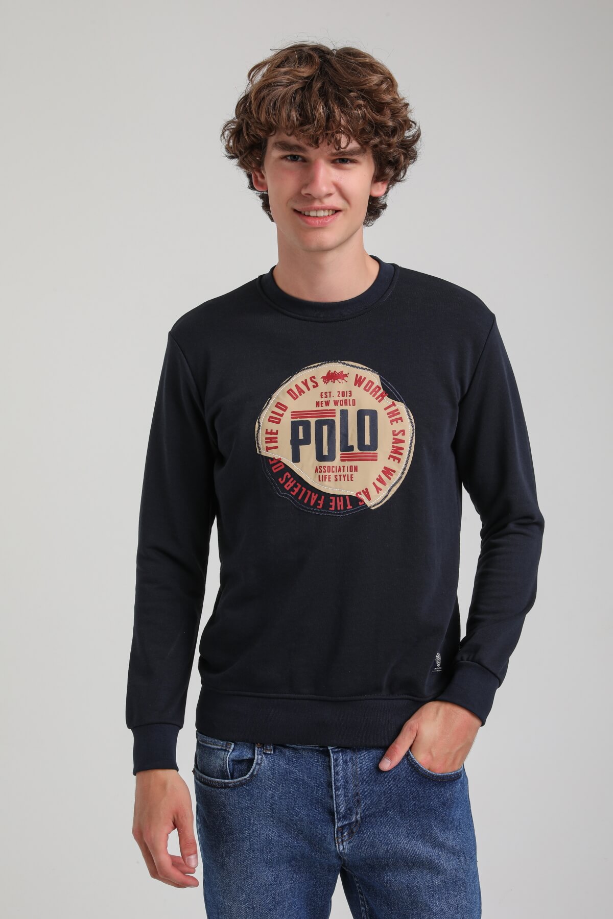 Bisiklet Yaka Lacivert Slim Fit Sweatshirt 23FWM60163