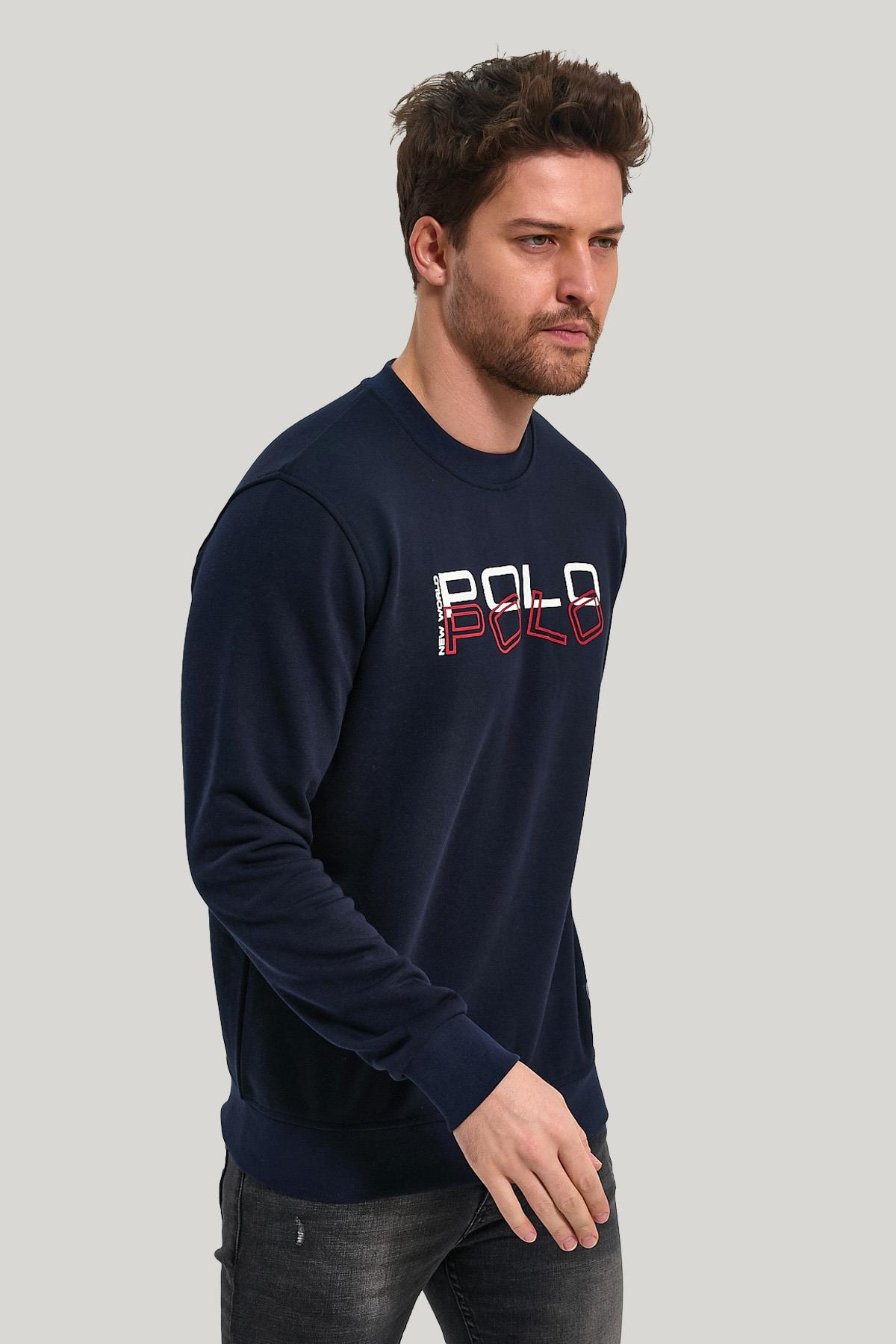 Bisiklet Yaka Lacivert Slim Fit Sweatshirt 23FWM60166