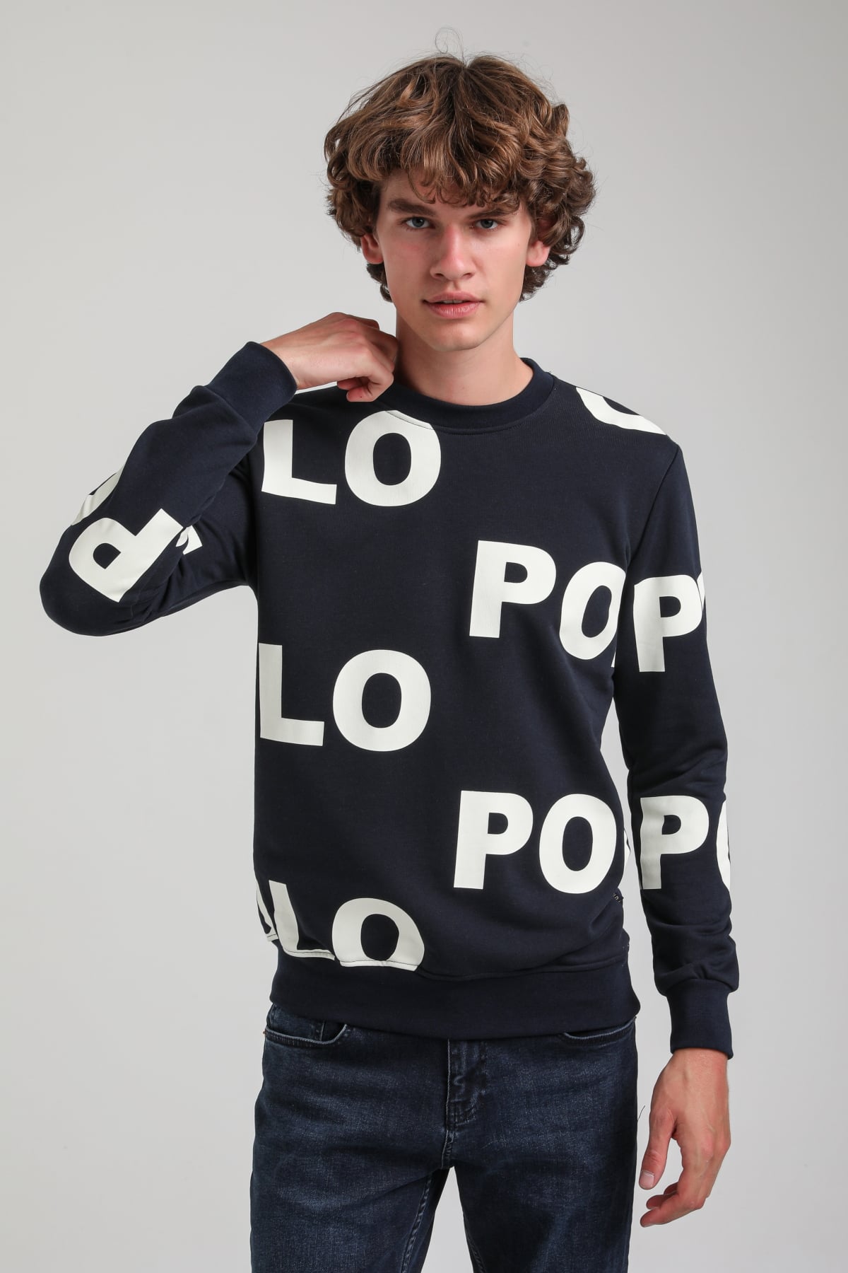 Bisiklet Yaka Lacivert Slim Fit Sweatshirt 23FWM60169