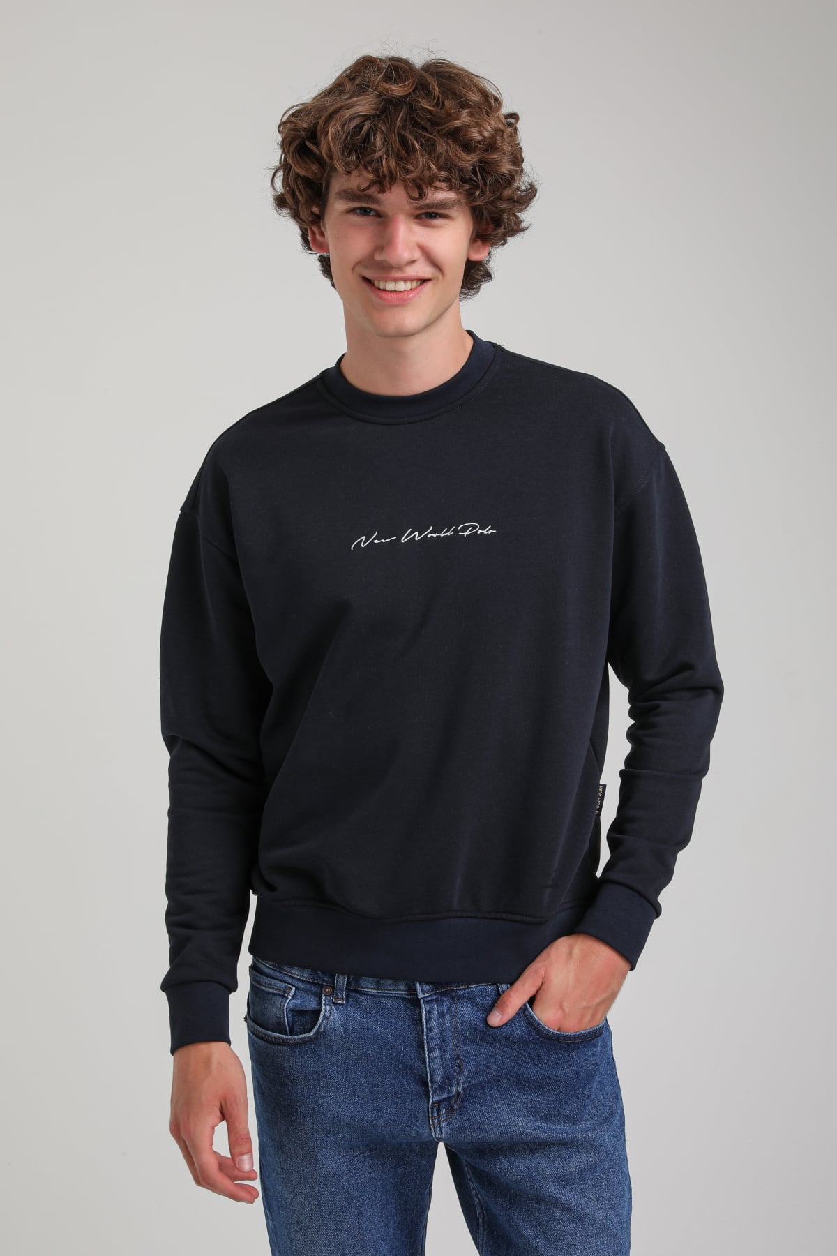 Bisiklet Yaka Lacivert Slim Fit Sweatshirt 23FWM60168