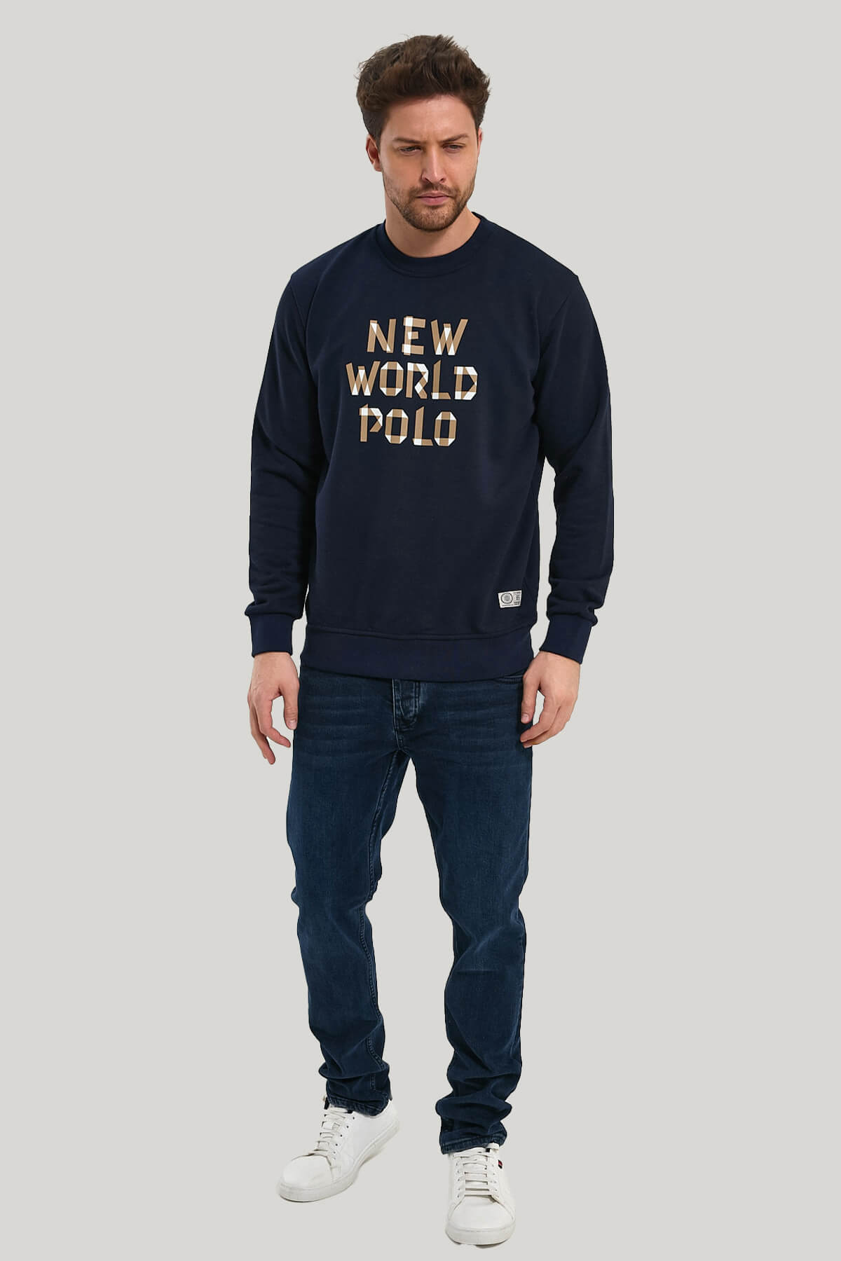 Bisiklet Yaka Lacivert Slim Fit Sweatshirt 23FWM60161