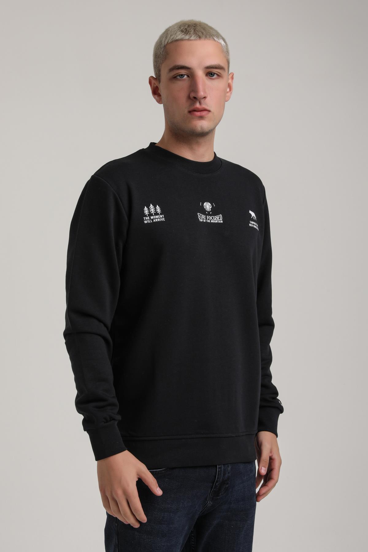 Bisiklet Yaka Lacivert Slim Fit Sweatshirt 24FWM60188