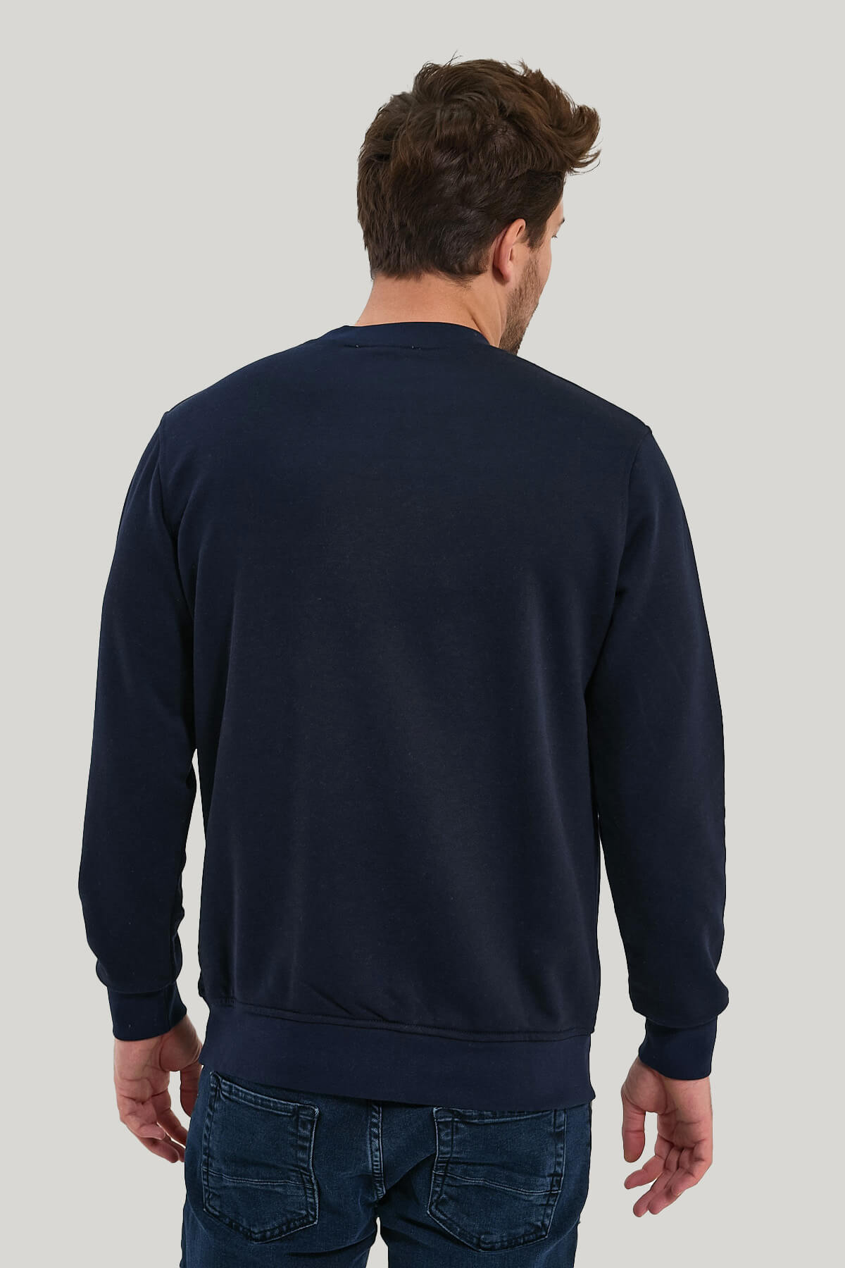 Bisiklet Yaka Lacivert Slim Fit Sweatshirt 23FWM60161