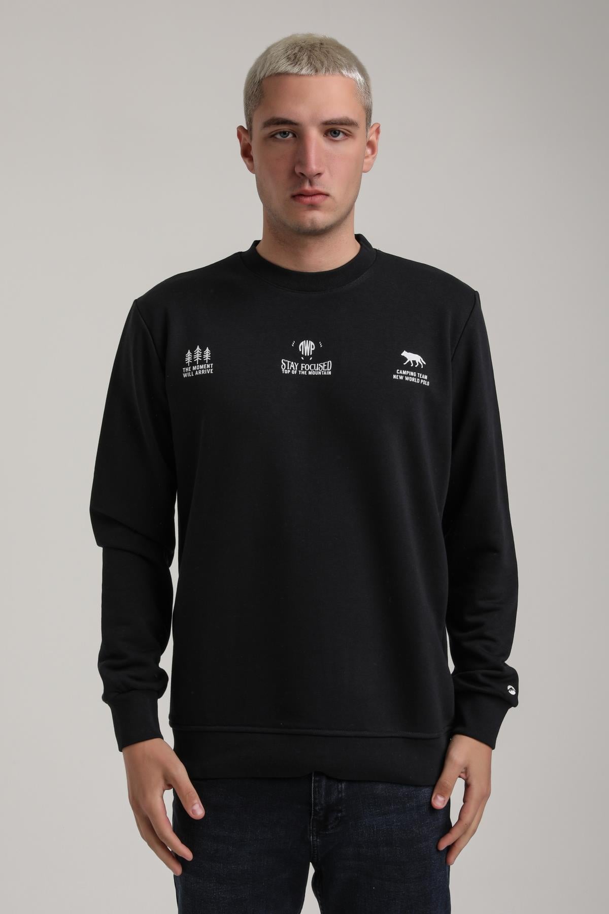 Bisiklet Yaka Lacivert Slim Fit Sweatshirt 24FWM60188