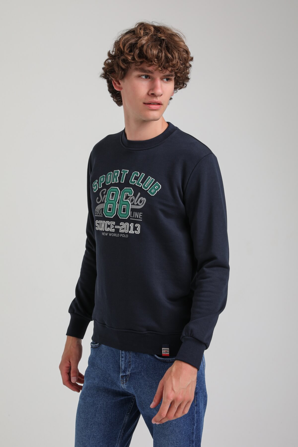 Bisiklet Yaka Lacivert Slim Fit Sweatshirt 23FWM60159
