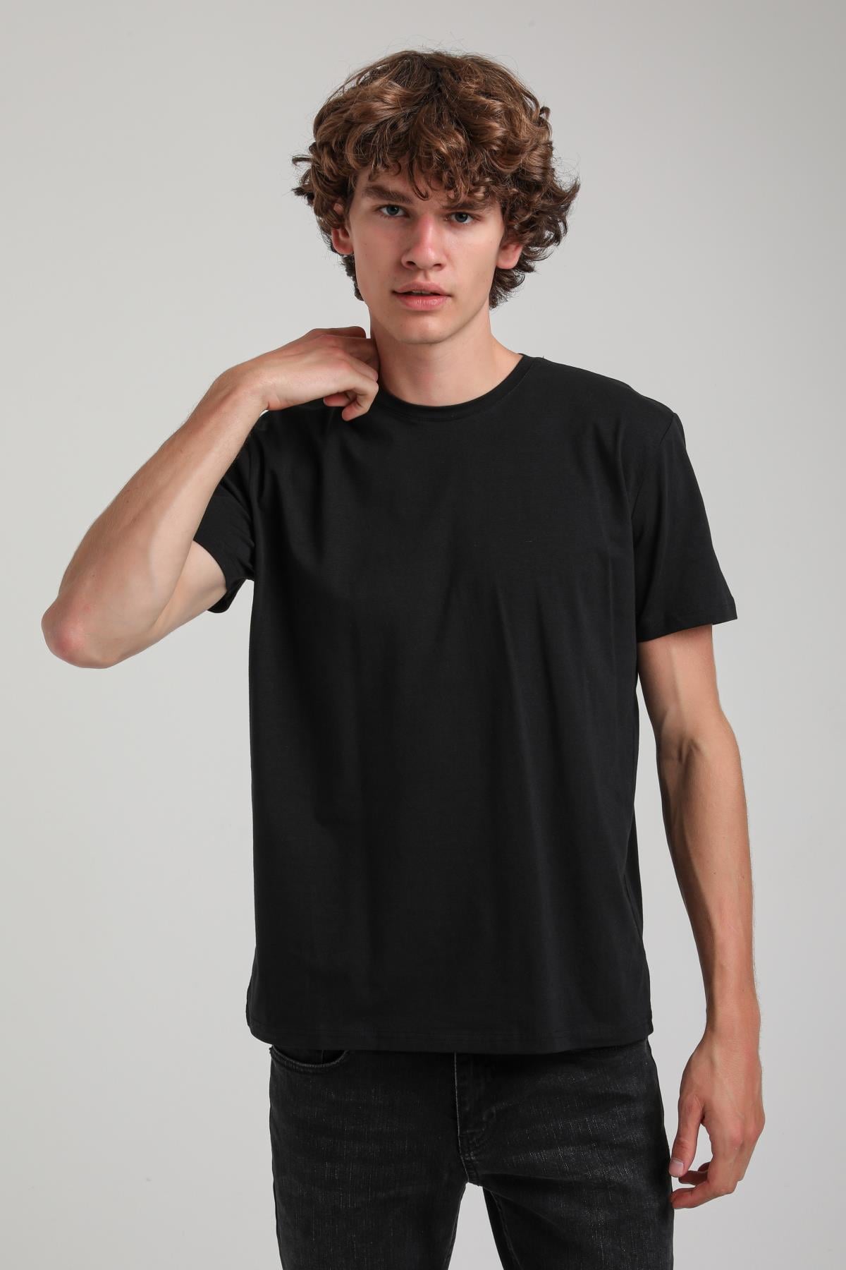 Bisiklet Yaka Siyah Basic Pamuklu Slim Fit  24SSM20339