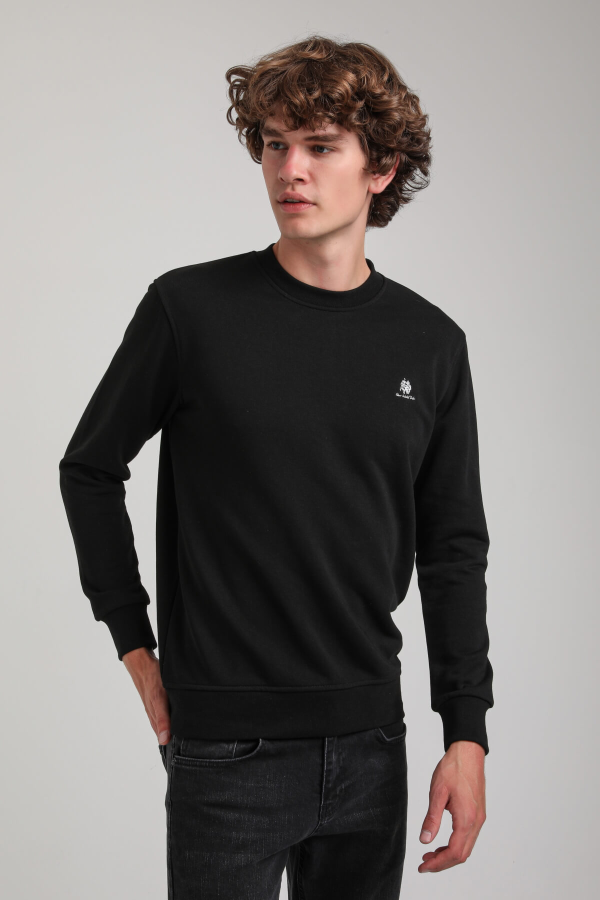 Bisiklet Yaka Siyah Regular Custom Sweatshirt 23FWM60141