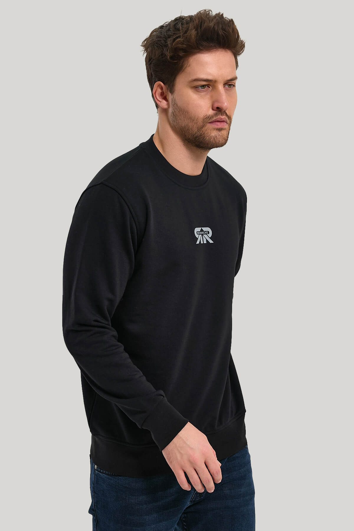 Bisiklet Yaka Siyah Regular Custom Sweatshirt 23FWM60143