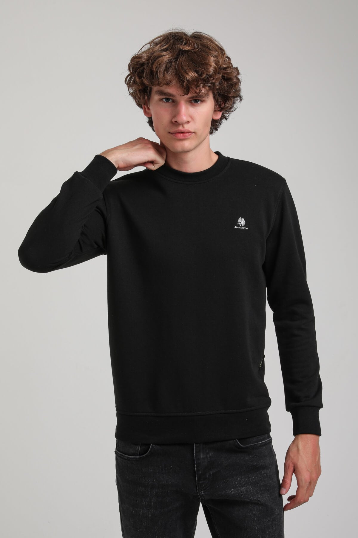 Bisiklet Yaka Siyah Regular Custom Sweatshirt 23FWM60141