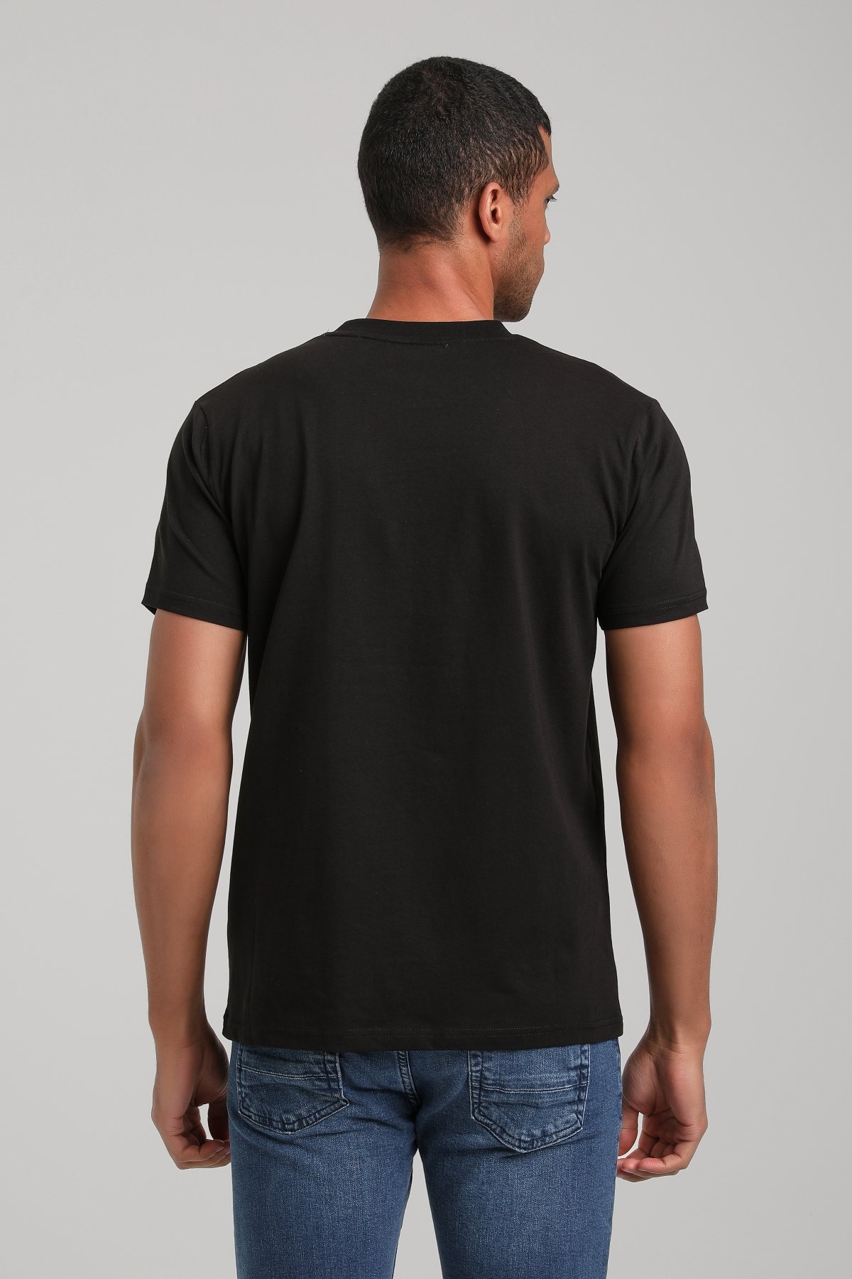 Bisiklet Yaka Siyah Regular Custom Tişört 24SSM20293