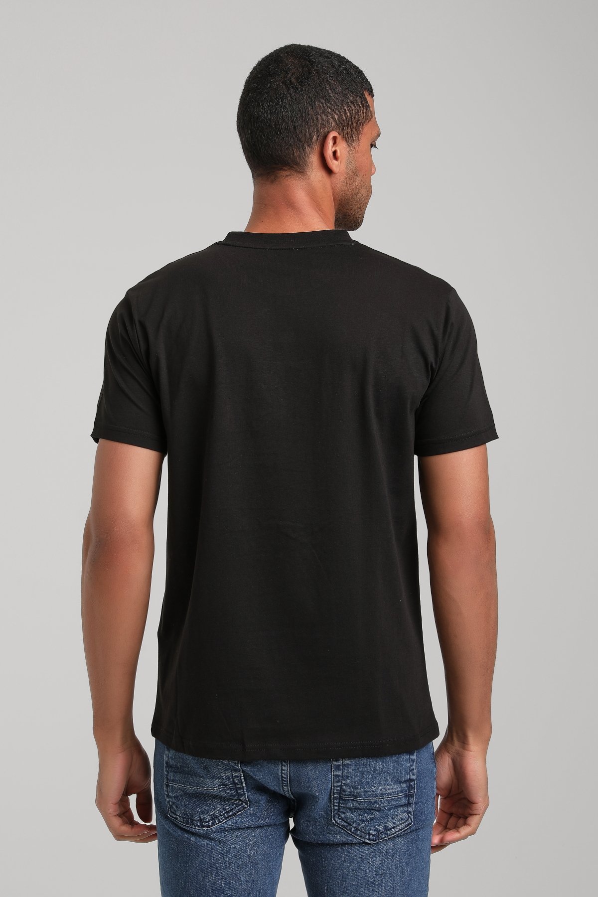 Bisiklet Yaka Siyah Regular Custom Tişört 24SSM20328
