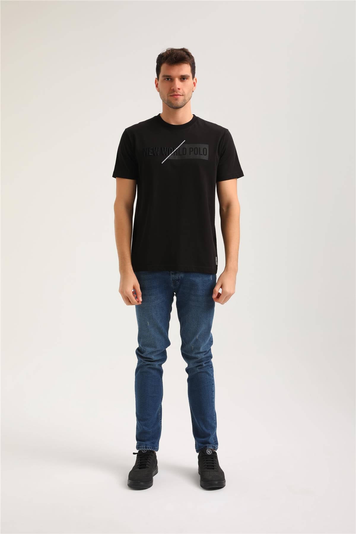 Bisiklet Yaka Siyah Regular Custom Tişört 24SSM20266