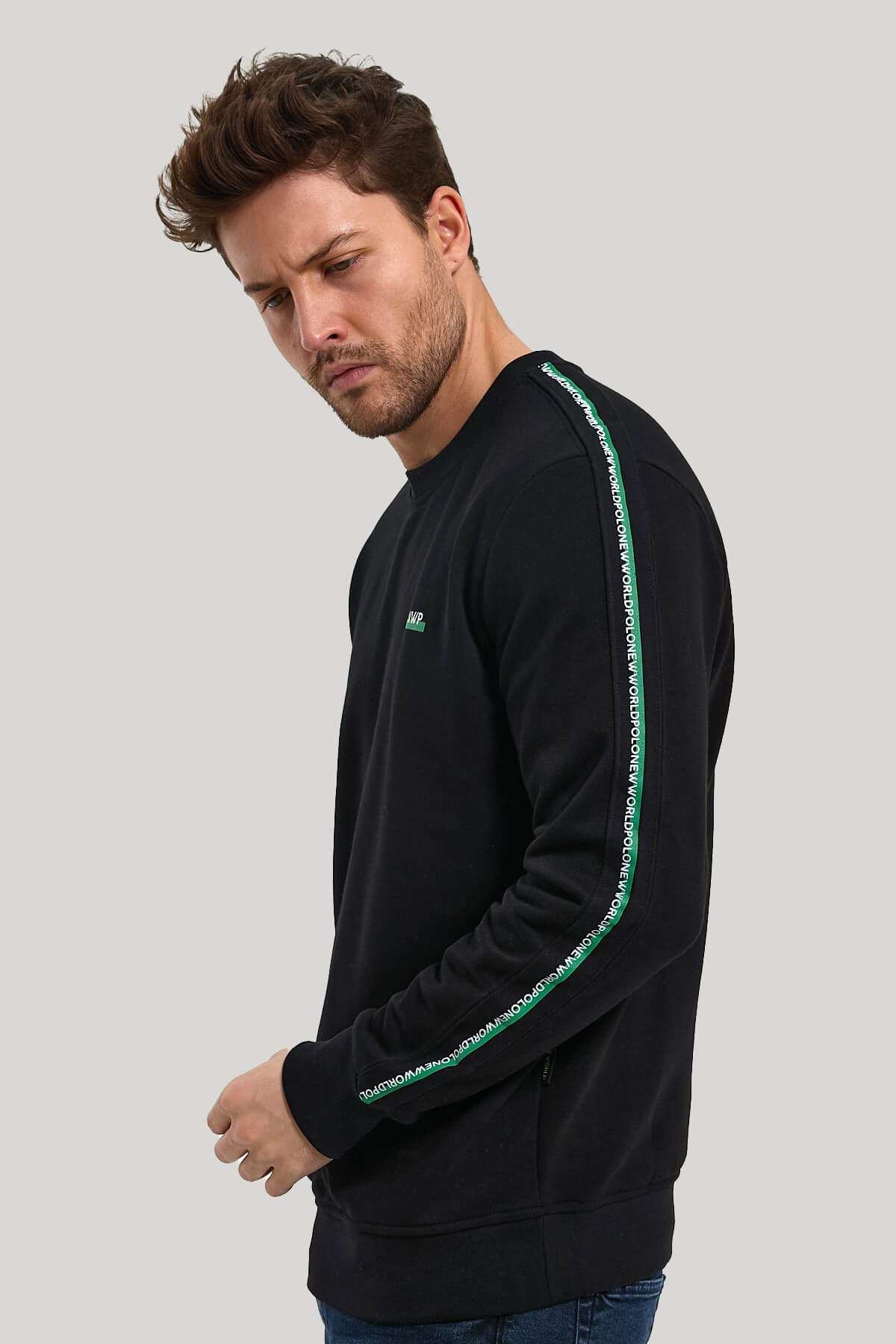 Bisiklet Yaka Siyah Slim Fit Sweatshirt 23FWM60145