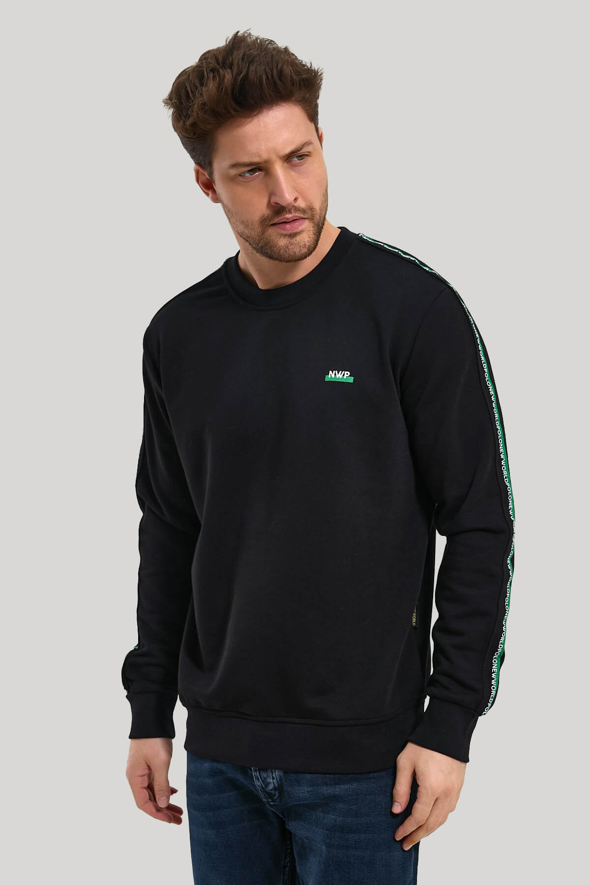 Bisiklet Yaka Siyah Slim Fit Sweatshirt 23FWM60145