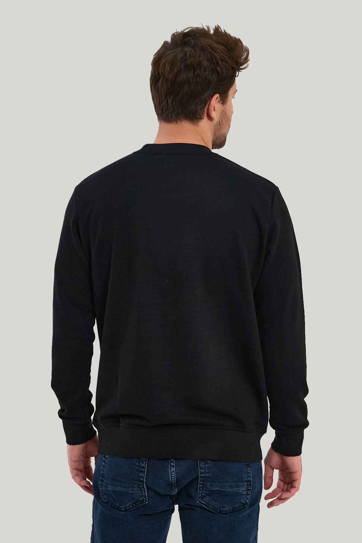 Bisiklet Yaka Siyah Slim Fit Sweatshirt 23FWM60159
