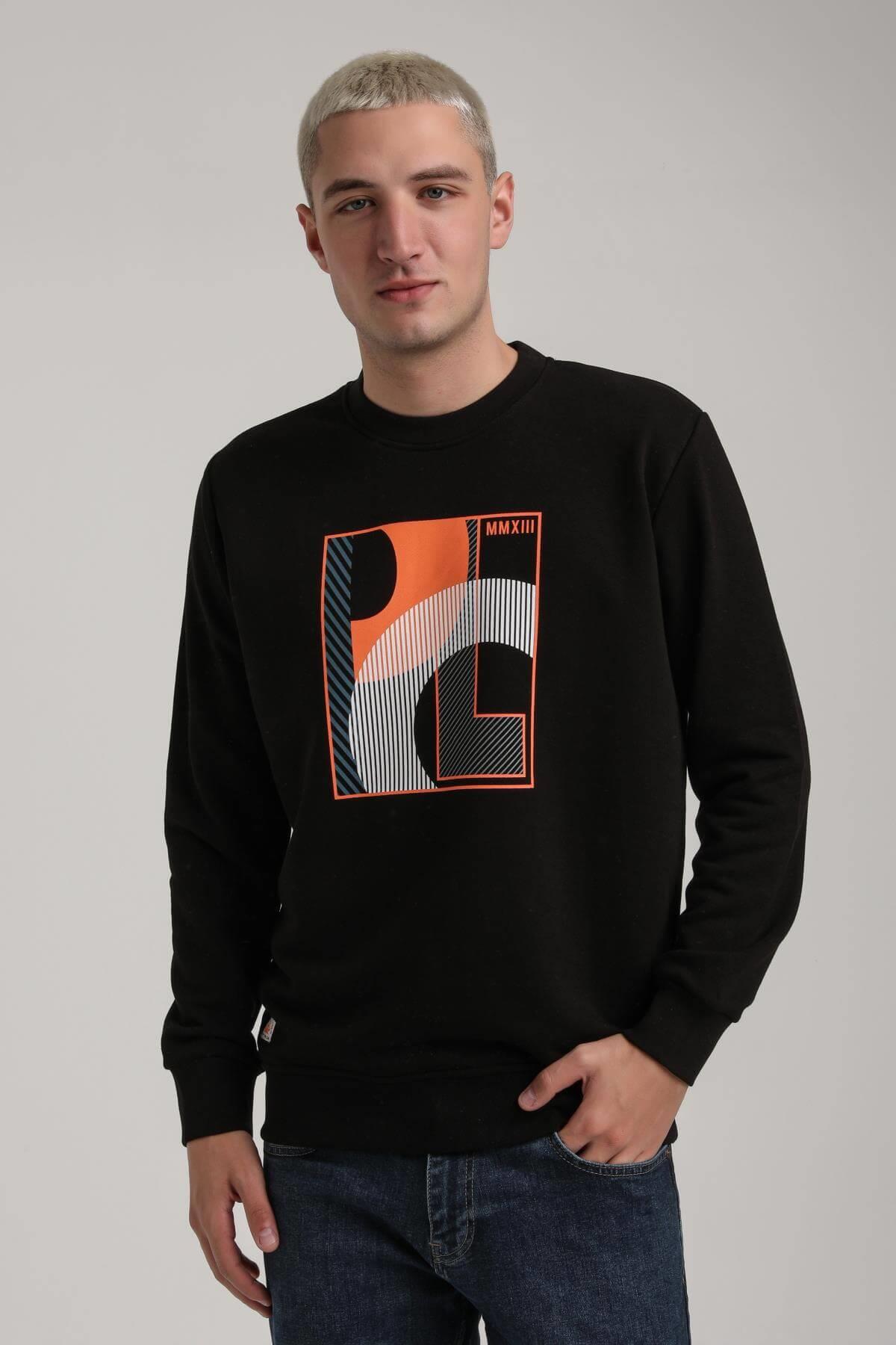 Bisiklet Yaka Siyah Slim Fit Sweatshirt 24FWM60171