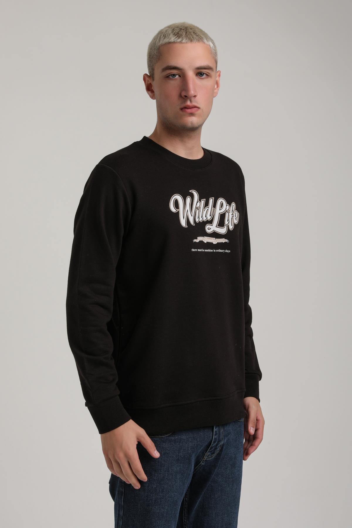 Bisiklet Yaka Siyah Slim Fit Sweatshirt 24FWM60195