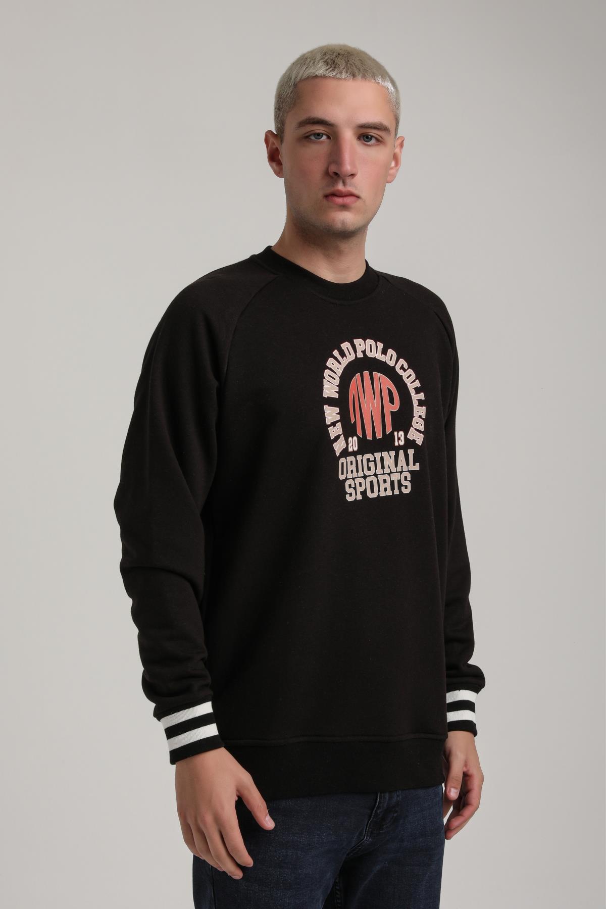 Bisiklet Yaka Siyah Slim Fit Sweatshirt 24FWM60187