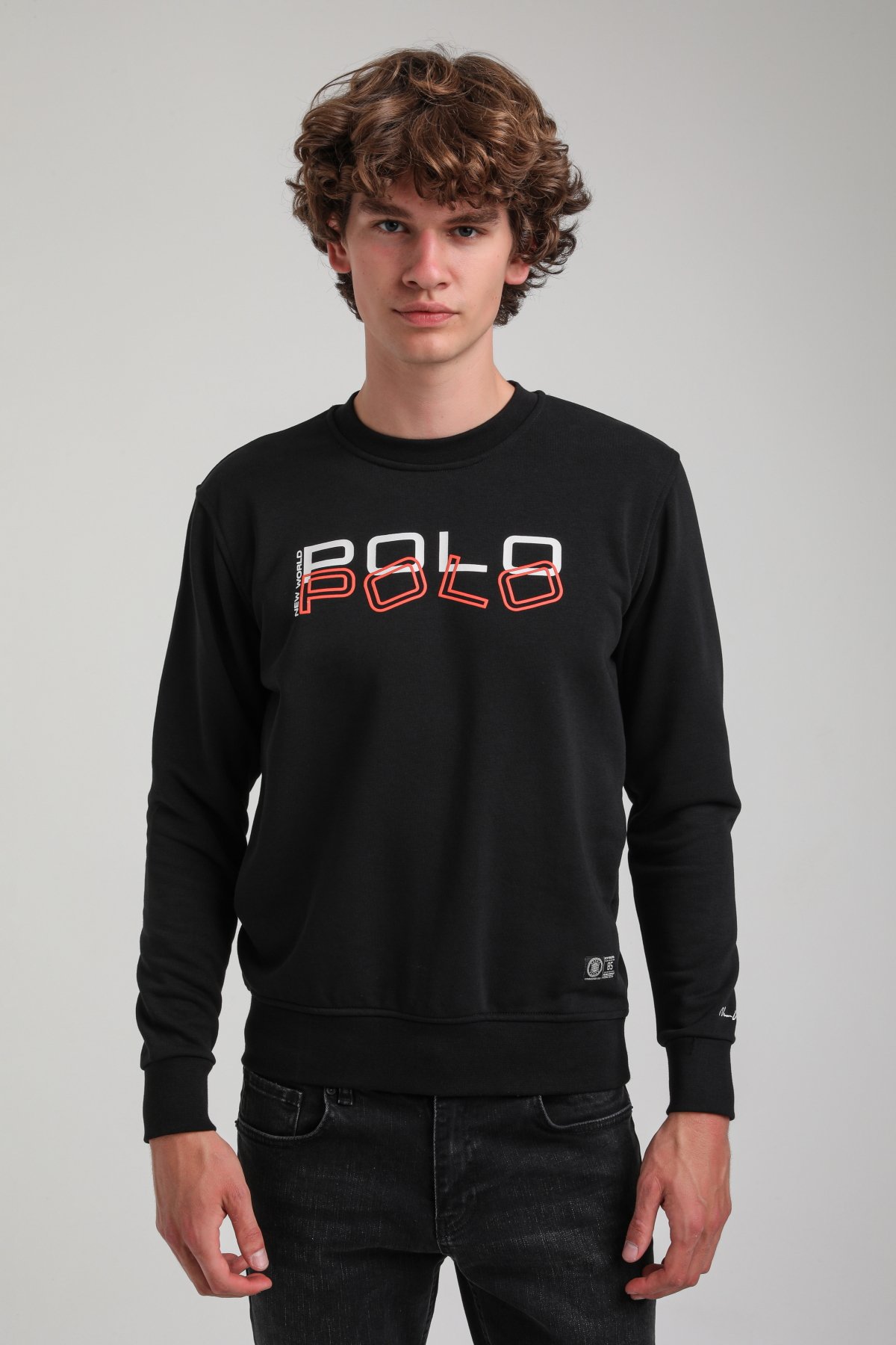 Bisiklet Yaka Siyah Slim Fit Sweatshirt 23FWM60166