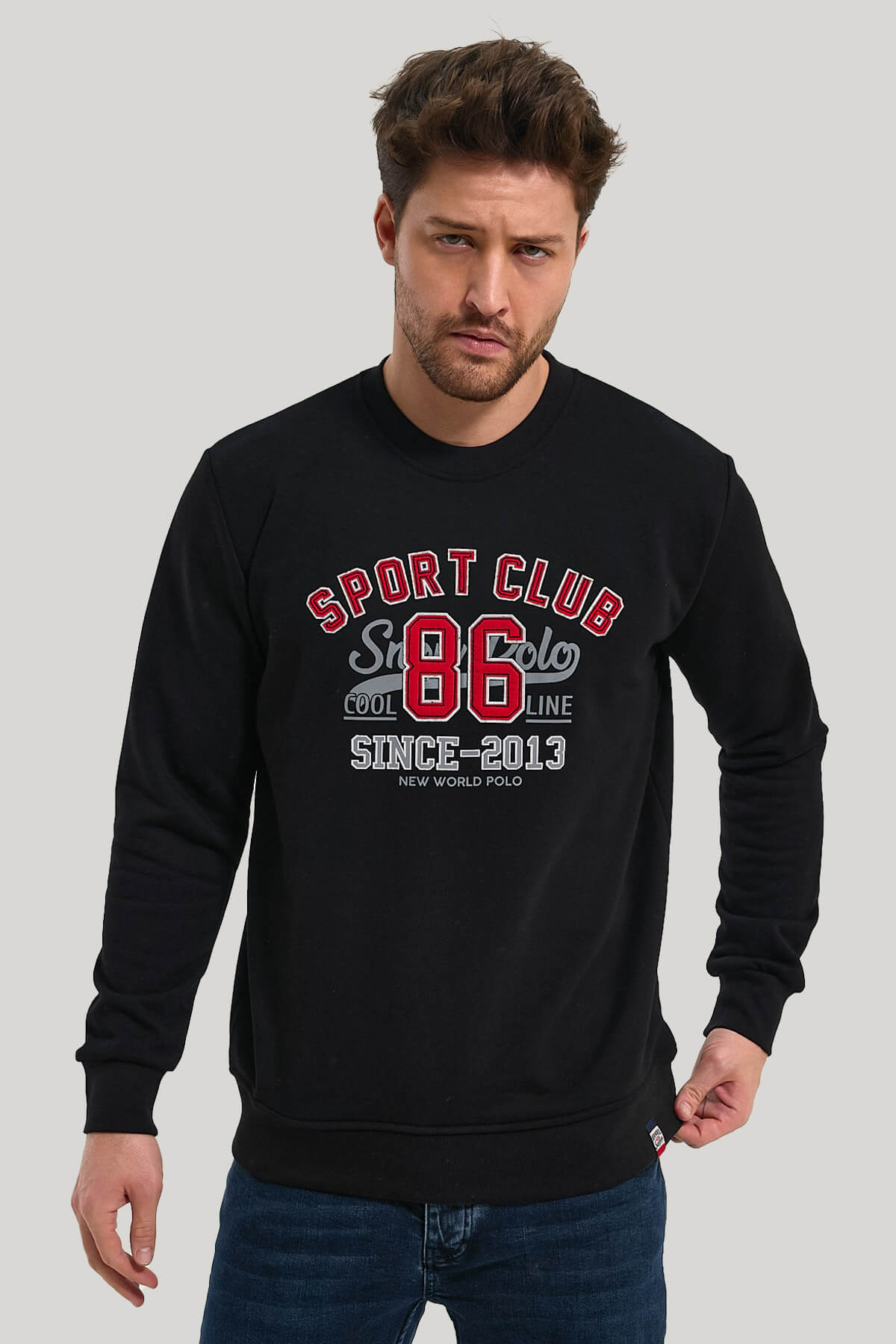 Bisiklet Yaka Siyah Slim Fit Sweatshirt 23FWM60159