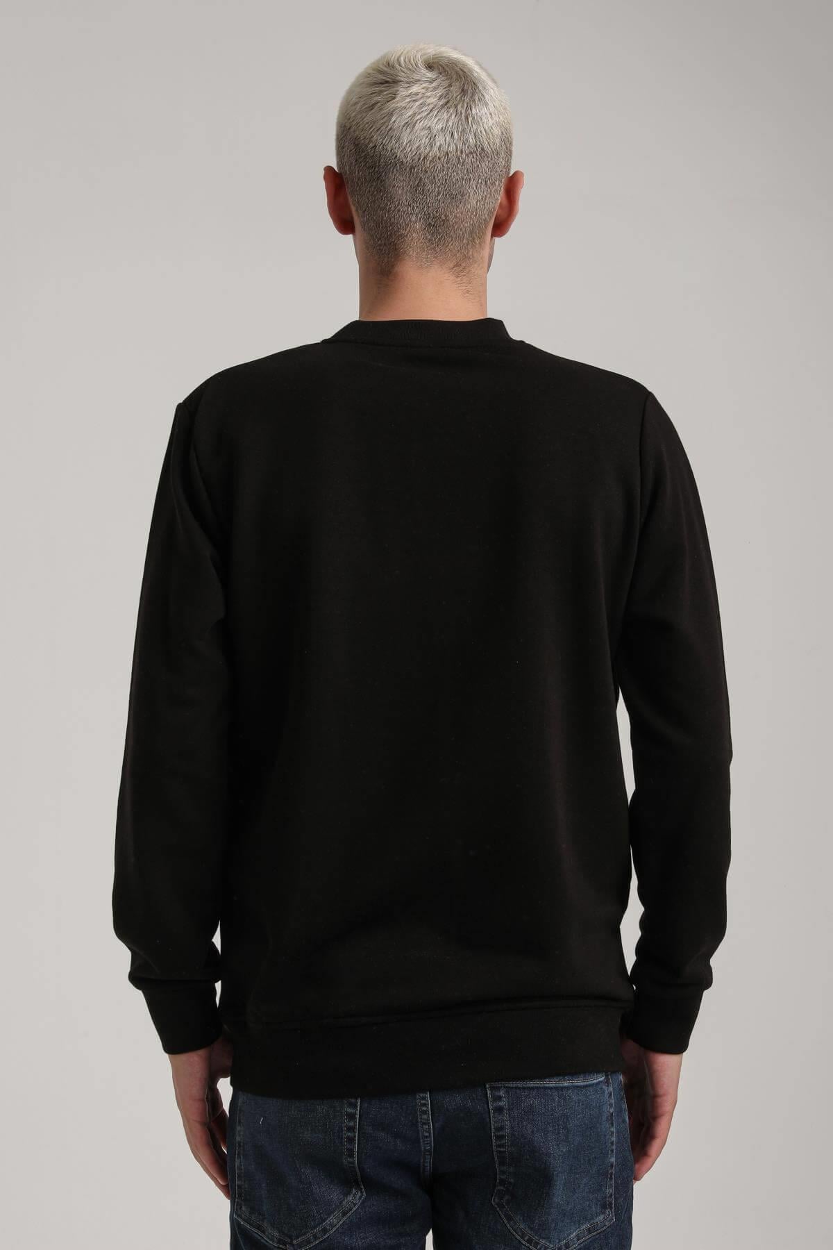 Bisiklet Yaka Siyah Slim Fit Sweatshirt 24FWM60171