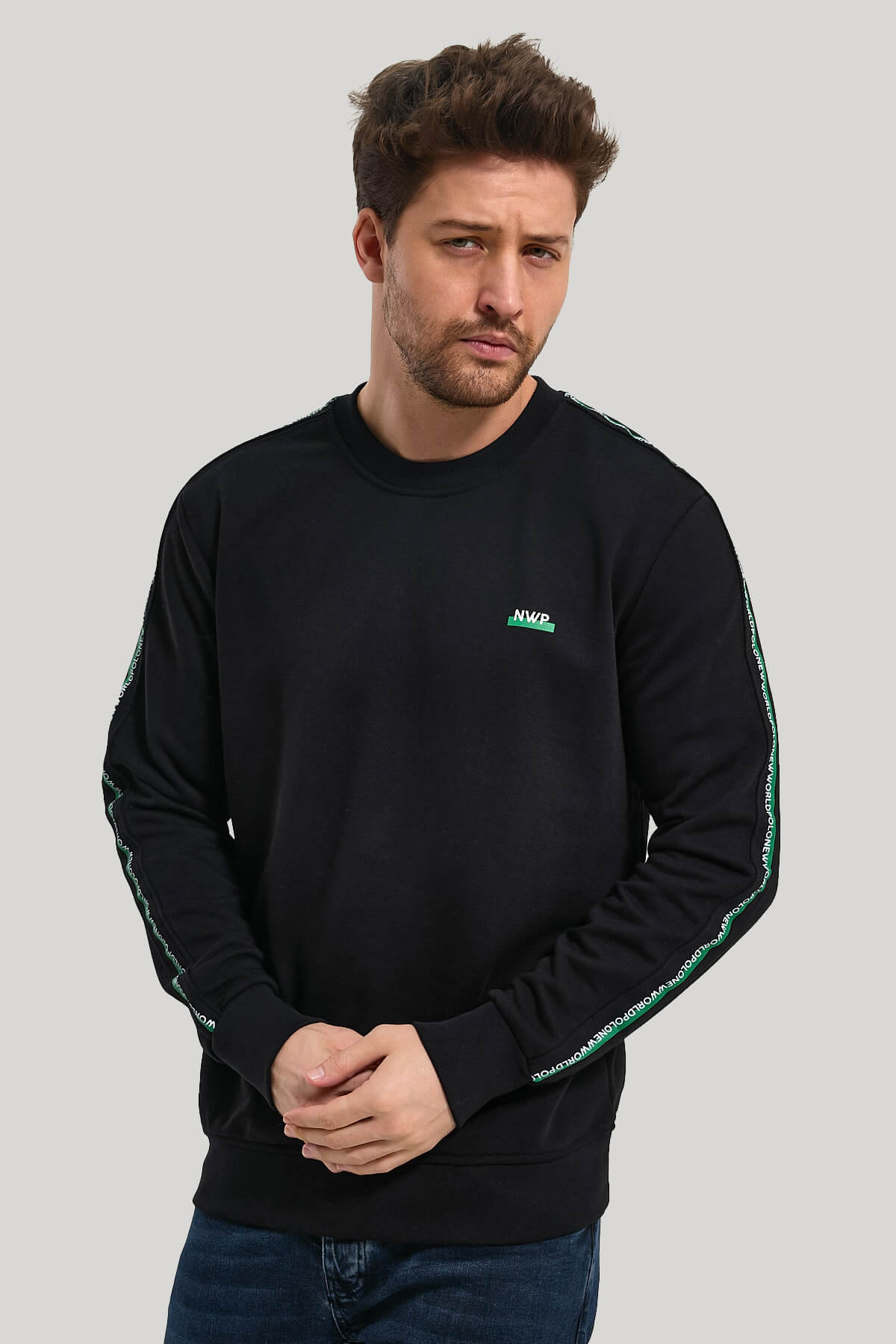 Bisiklet Yaka Siyah Slim Fit Sweatshirt 23FWM60145