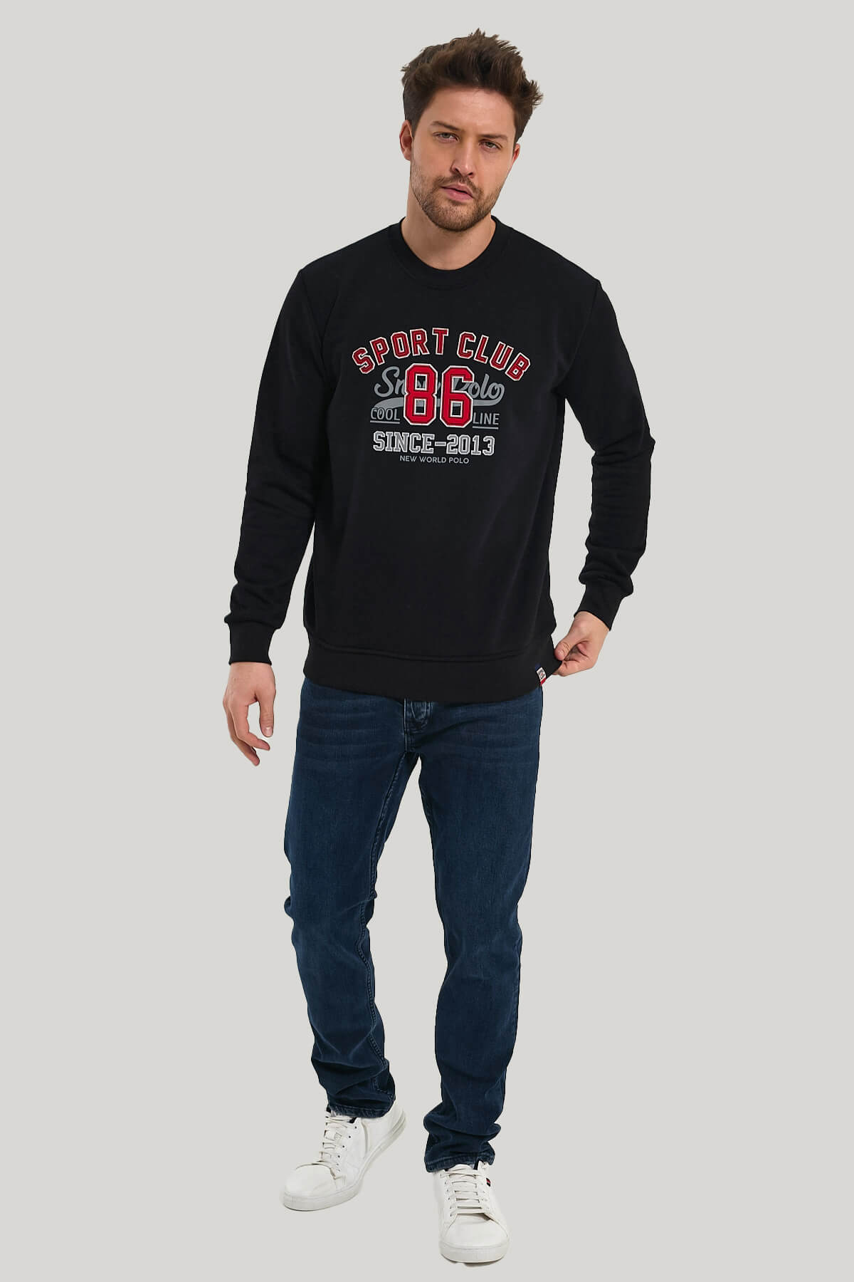 Bisiklet Yaka Siyah Slim Fit Sweatshirt 23FWM60159