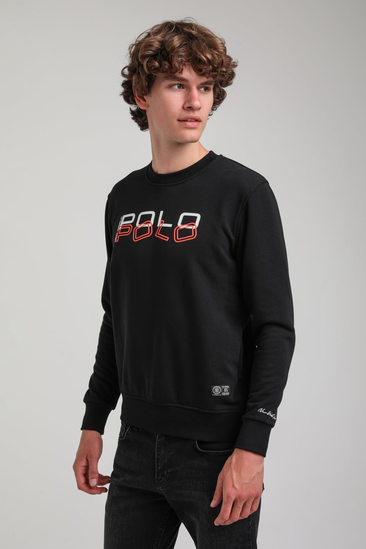 Bisiklet Yaka Siyah Slim Fit Sweatshirt 23FWM60166