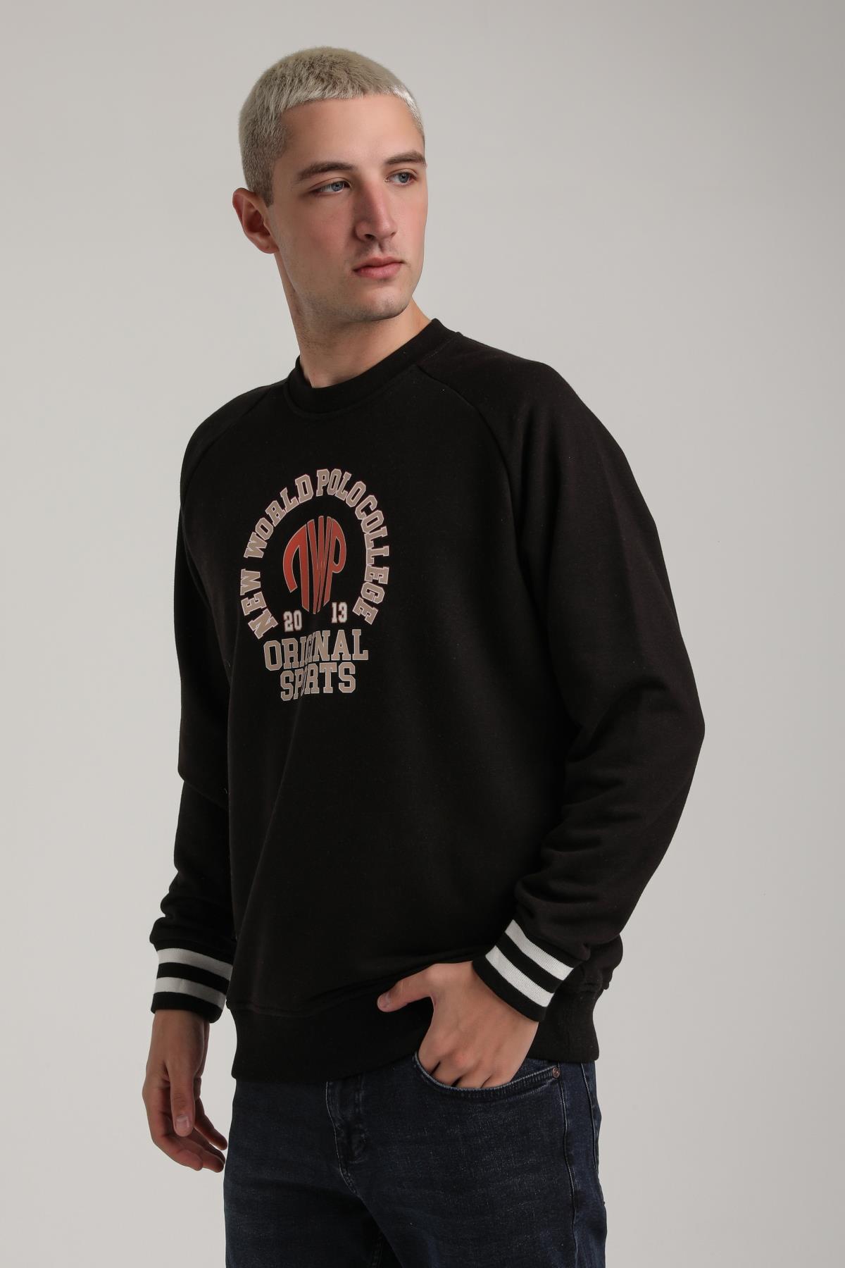 Bisiklet Yaka Siyah Slim Fit Sweatshirt 24FWM60187