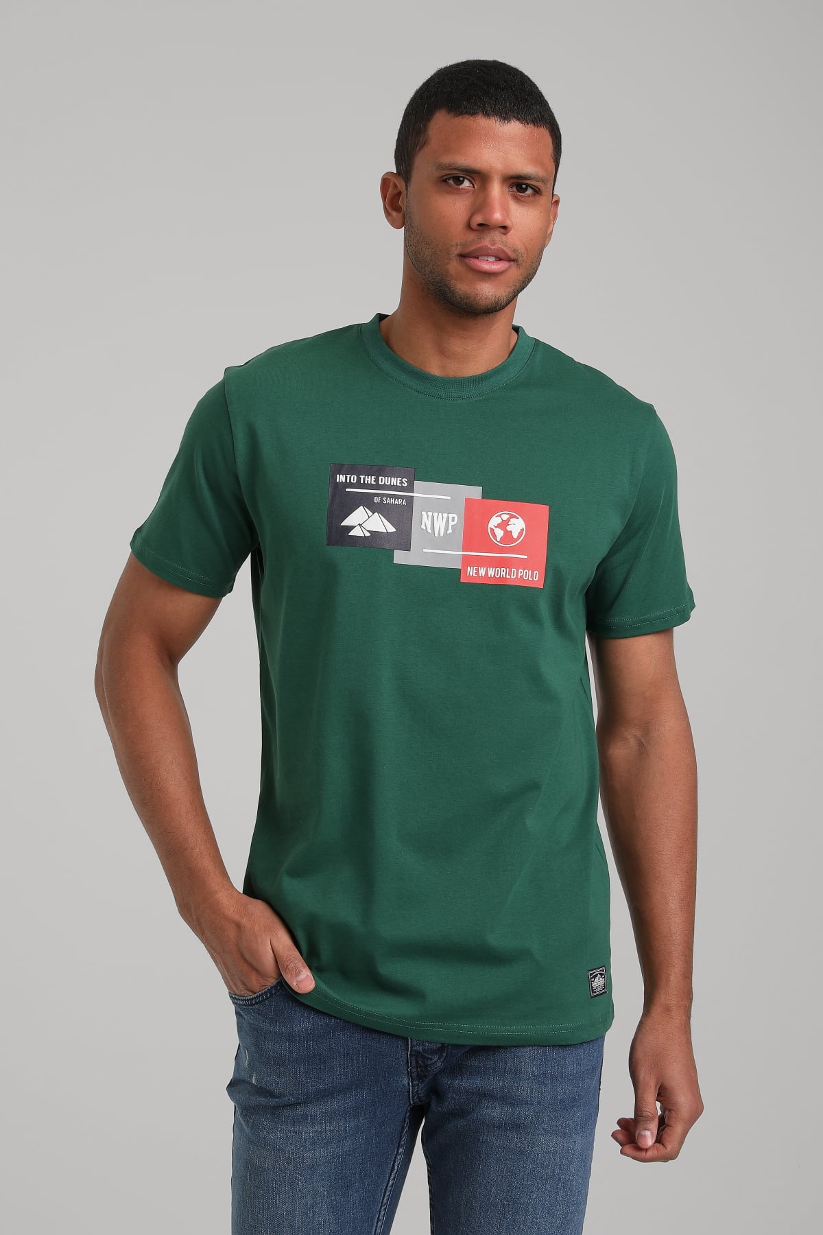 Bisiklet Yaka Yeşil Regular Custom Tişört 24SSM20328