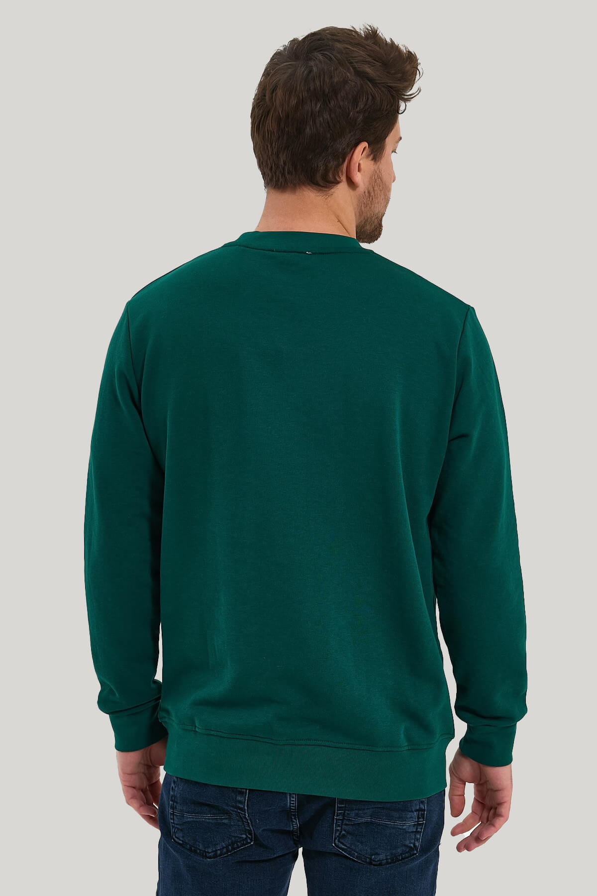 Bisiklet Yaka Yeşil Slim Fit Sweatshirt 23FWM60159