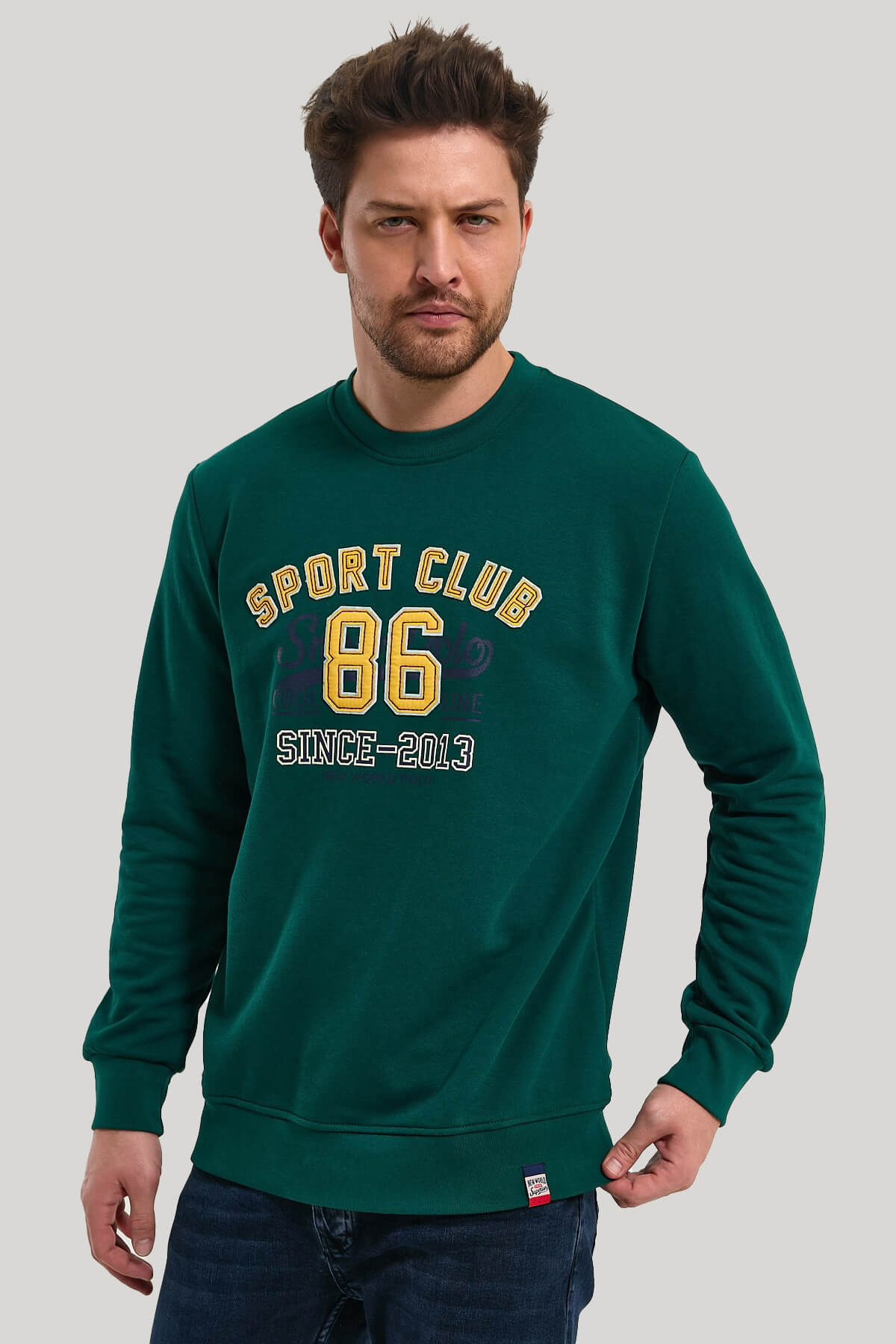 Bisiklet Yaka Yeşil Slim Fit Sweatshirt 23FWM60159