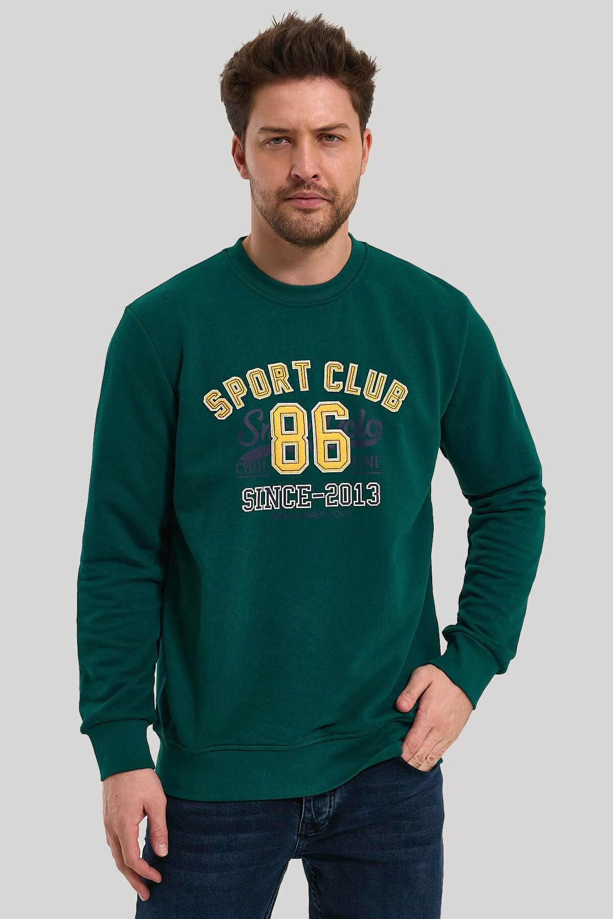 Bisiklet Yaka Yeşil Slim Fit Sweatshirt 23FWM60159