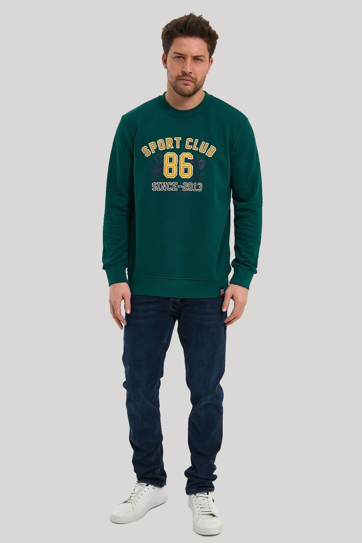 Bisiklet Yaka Yeşil Slim Fit Sweatshirt 23FWM60159